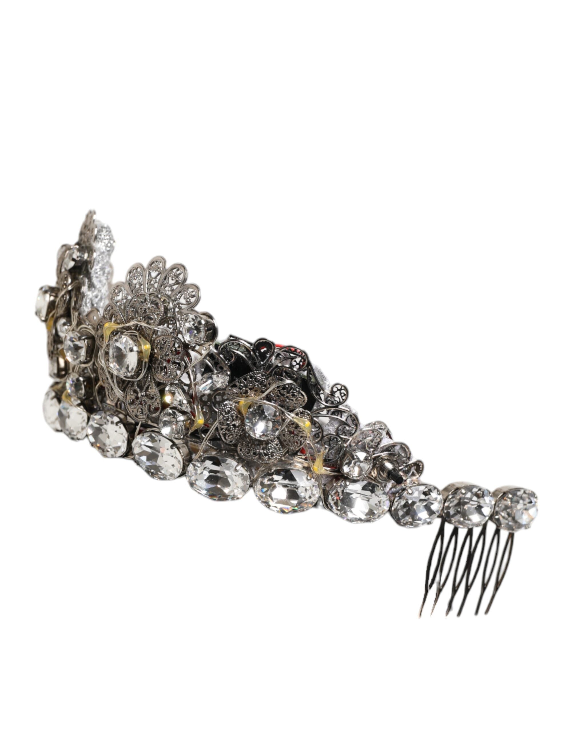 Dolce & Gabbana LED Crystal Embellished Silver Floral Filigree Crown Tiara LUNESCAPE