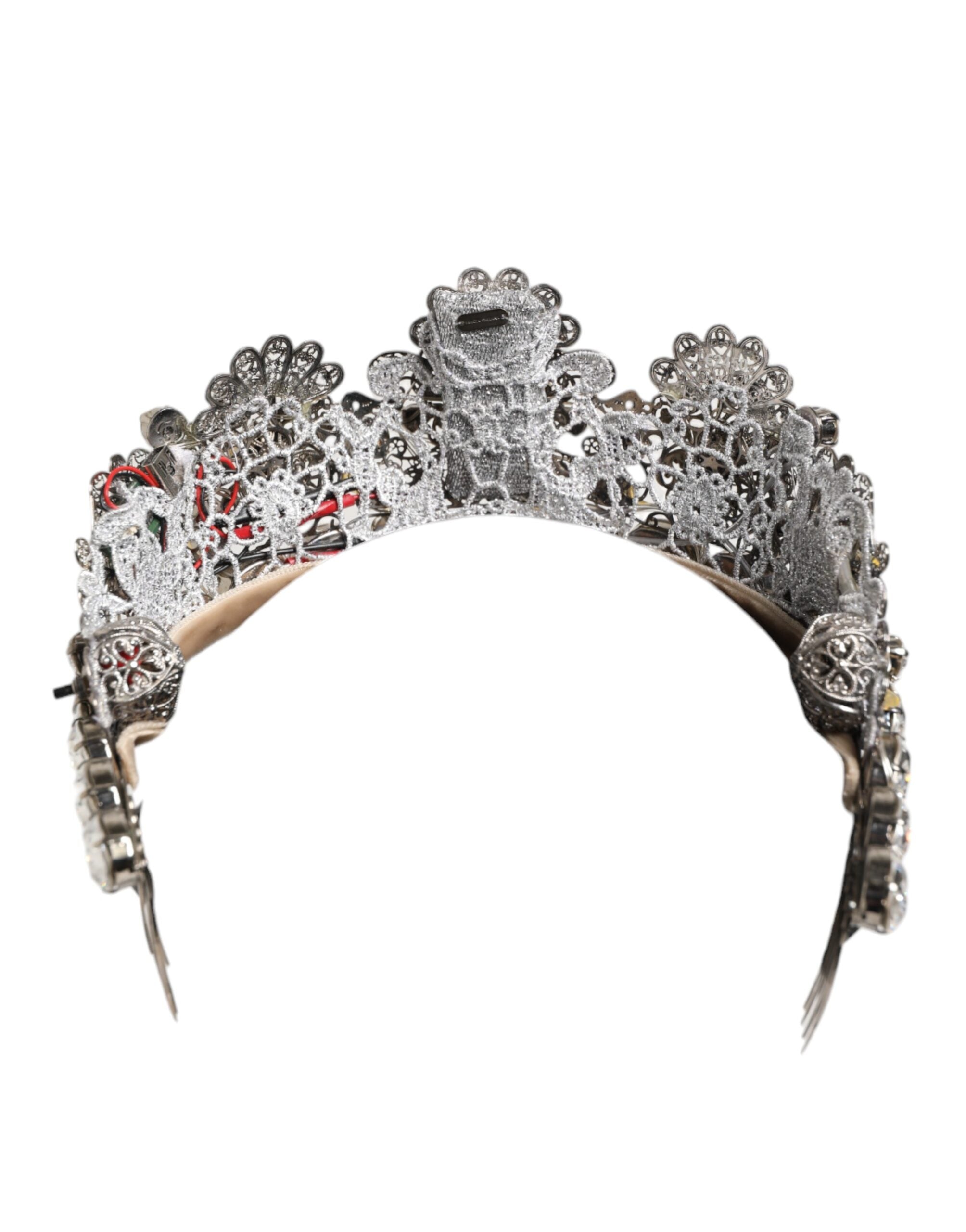 Dolce & Gabbana LED Crystal Embellished Silver Floral Filigree Crown Tiara LUNESCAPE