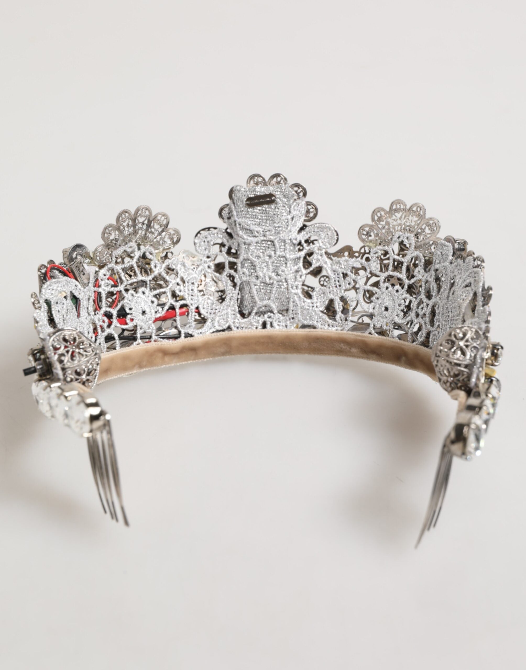 Dolce & Gabbana LED Crystal Embellished Silver Floral Filigree Crown Tiara LUNESCAPE