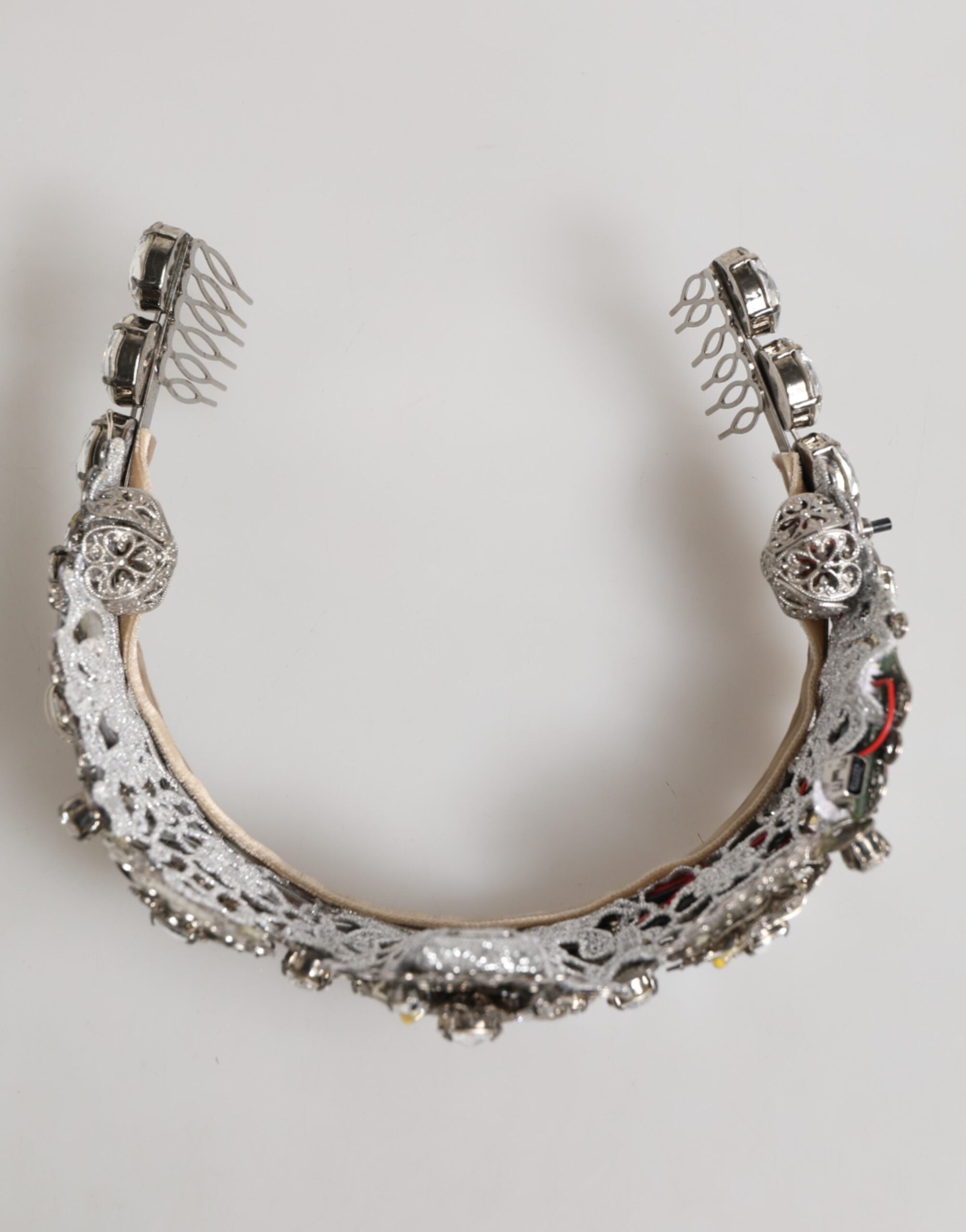 Dolce & Gabbana LED Crystal Embellished Silver Floral Filigree Crown Tiara LUNESCAPE