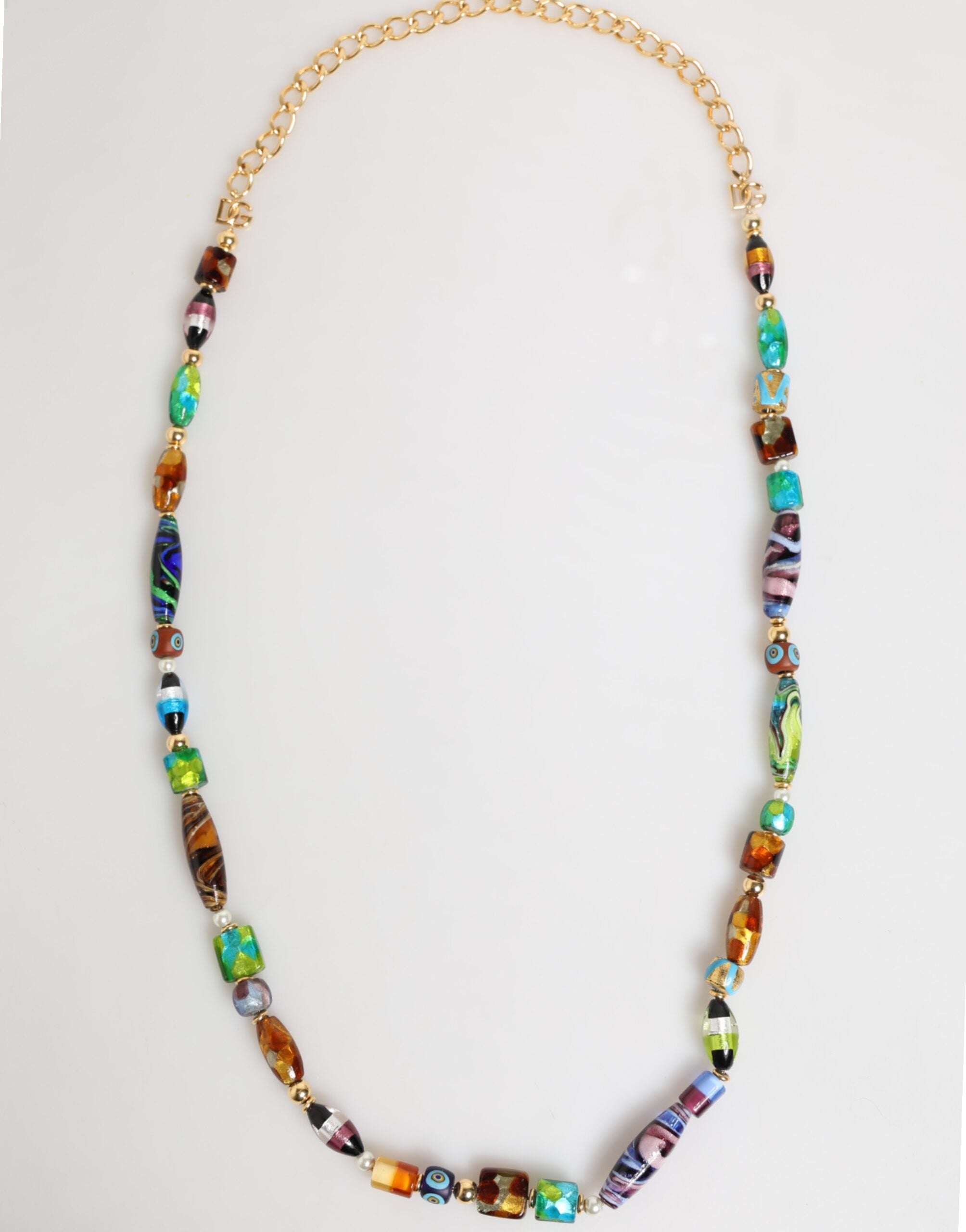 Dolce & Gabbana Multicolor Murano Glass Beads Gold Chain Jewelry Necklace LUNESCAPE