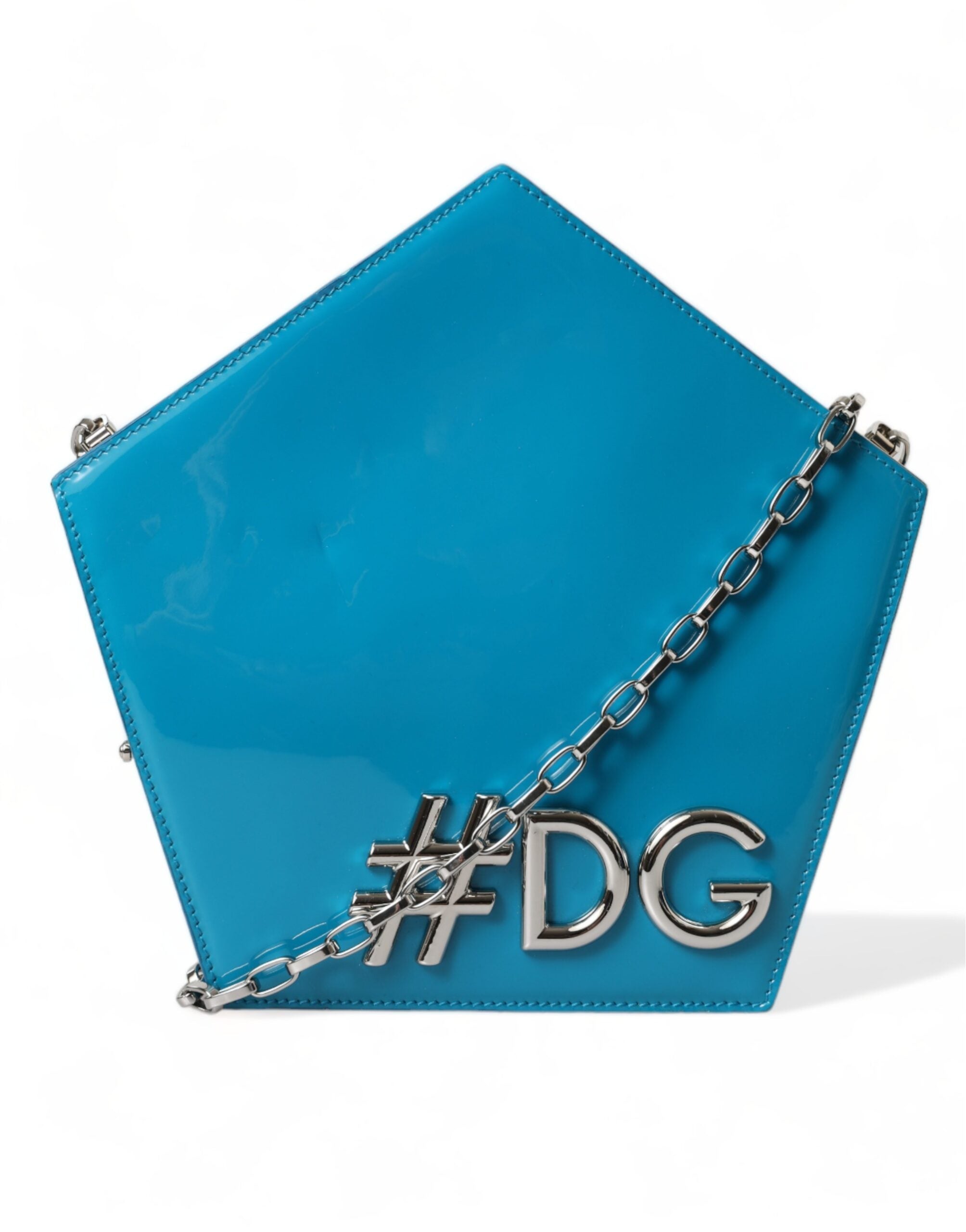 Dolce & Gabbana Blue Patent Leather Hashtag DG Shoulder Chain Flap Bag LUNESCAPE