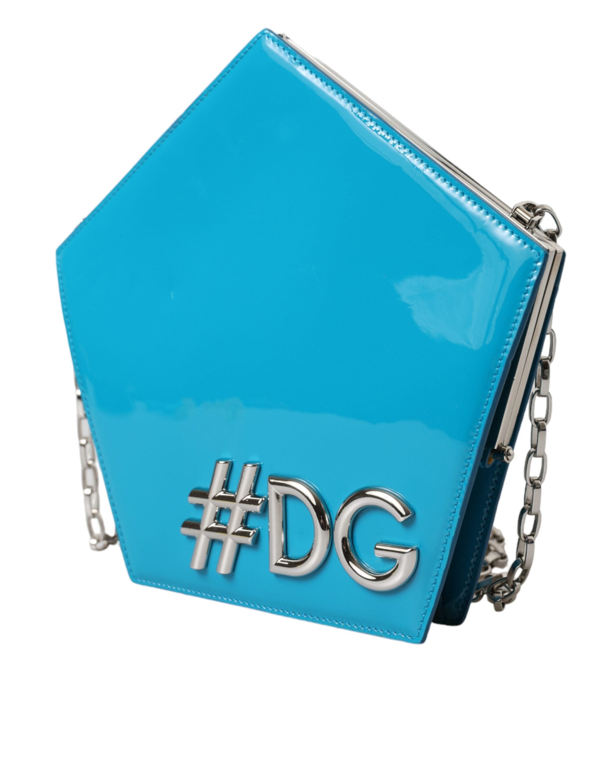 Dolce & Gabbana Blue Patent Leather Hashtag DG Shoulder Chain Flap Bag LUNESCAPE