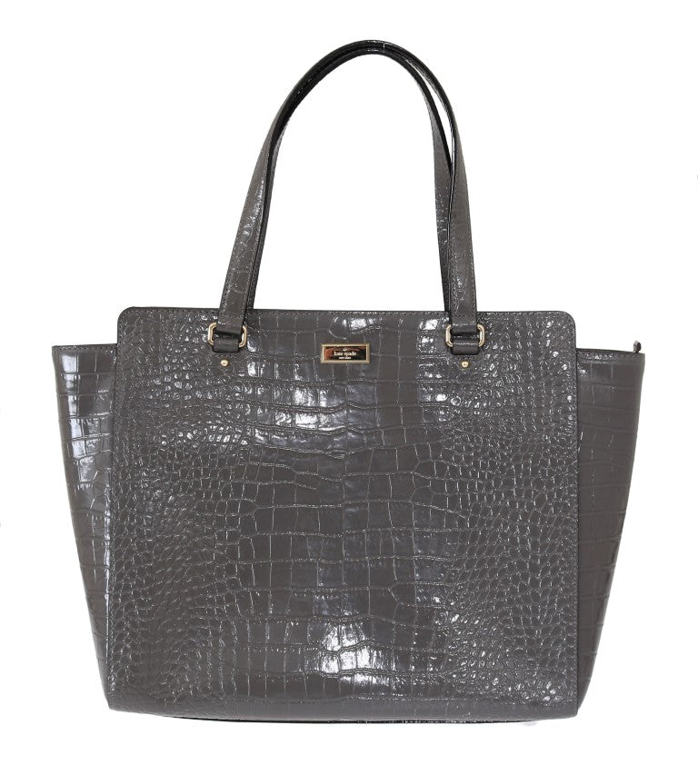 Kate Spade Grey Croc Embossed Leather Elissa Bristol Drive Tote Handbag Bag LUNESCAPE