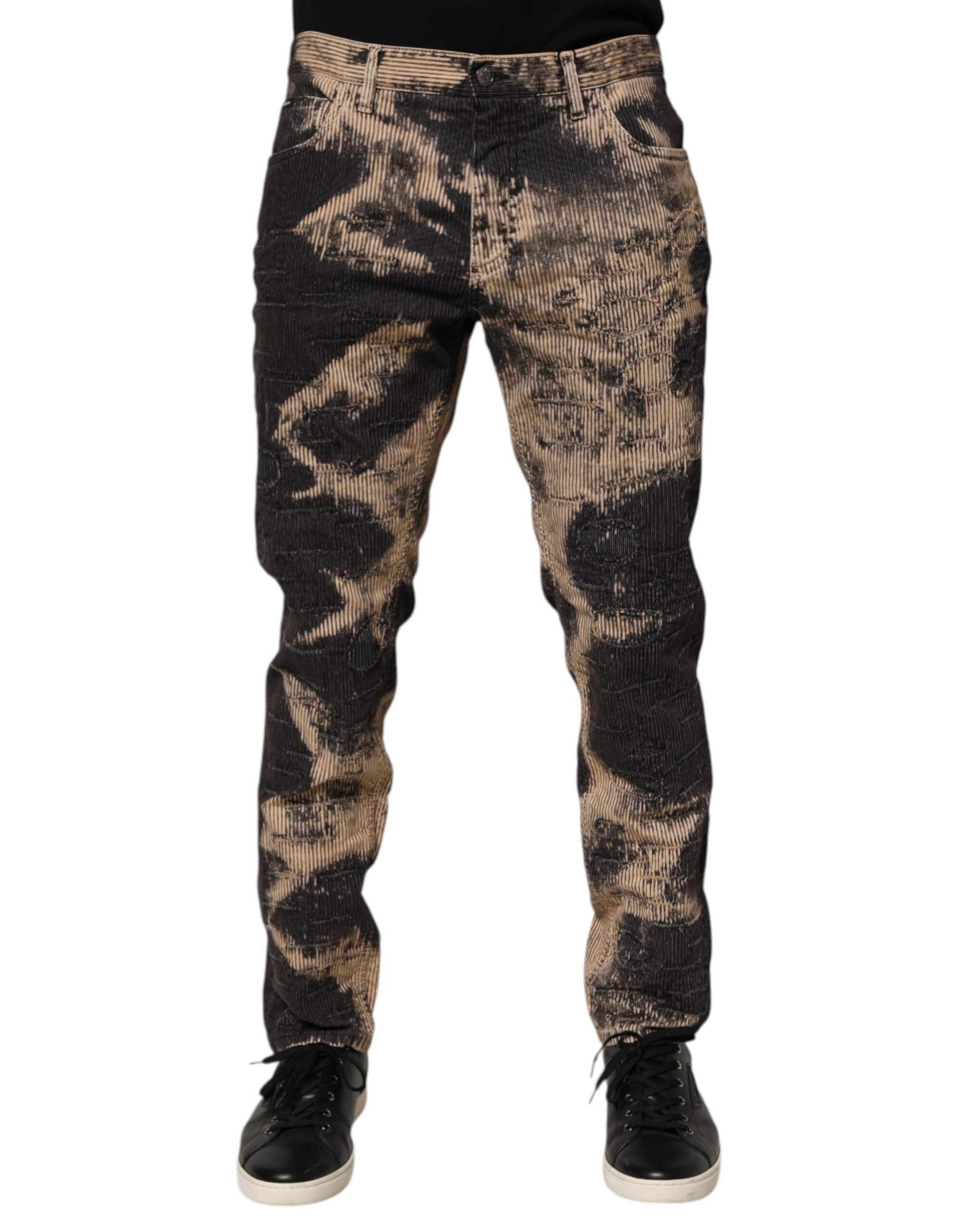 Dolce & Gabbana Beige Black Corduroy Tie-Dye Cotton Blend Pants LUNESCAPE