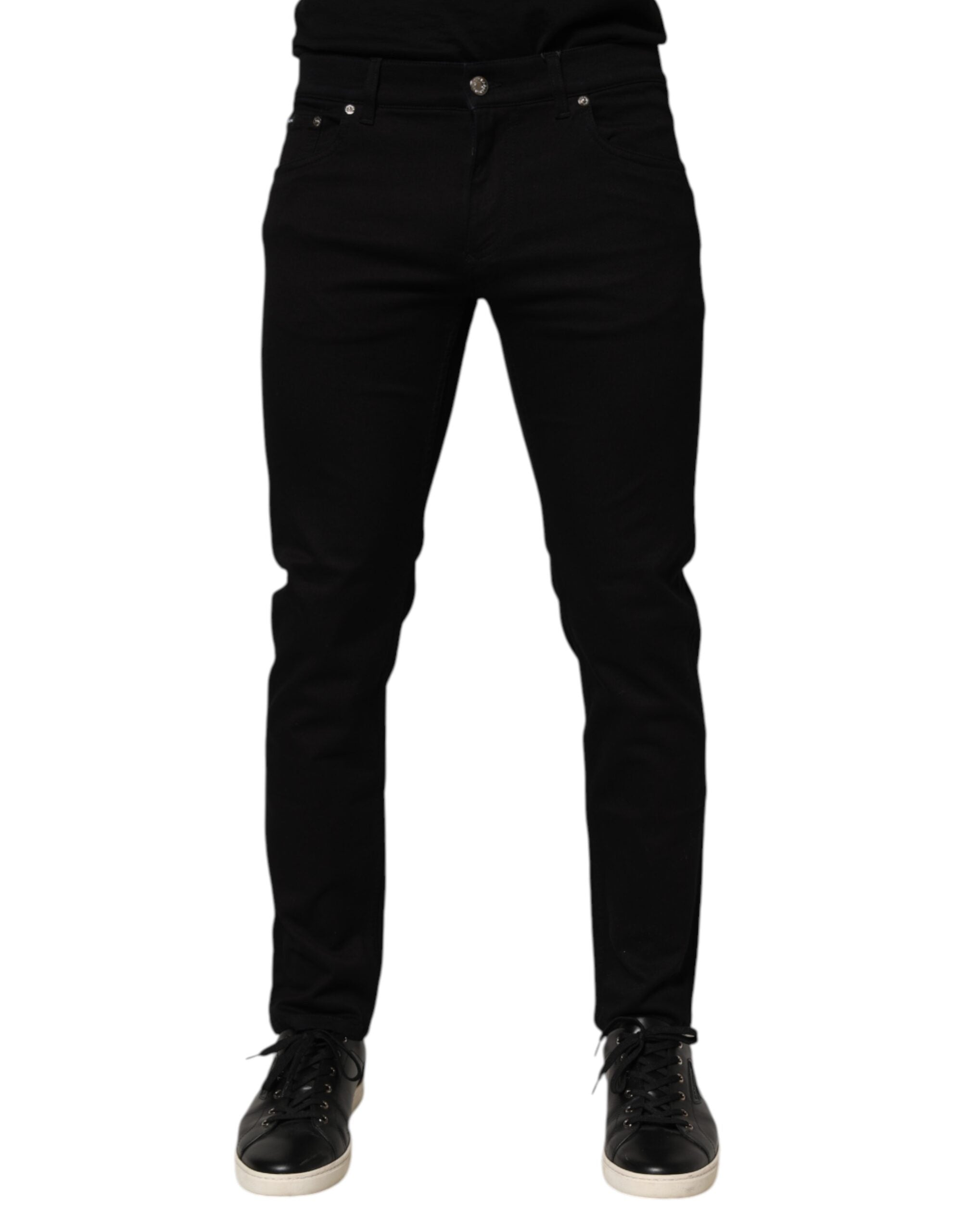 Dolce & Gabbana Black Cotton Blend Skinny Men Trouser Pants LUNESCAPE