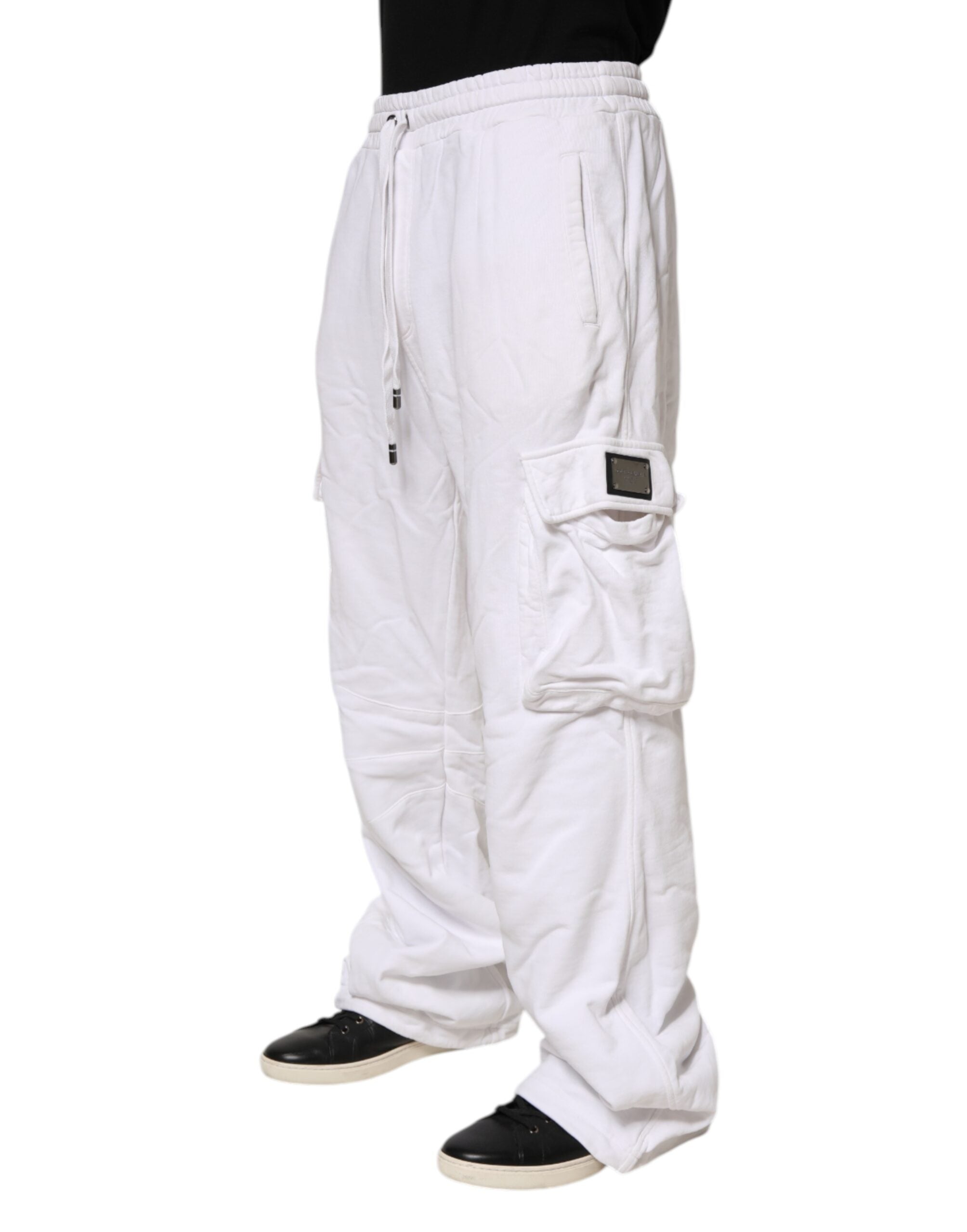 Dolce & Gabbana White Cotton Cargo Trousers Logo Patch Pants LUNESCAPE