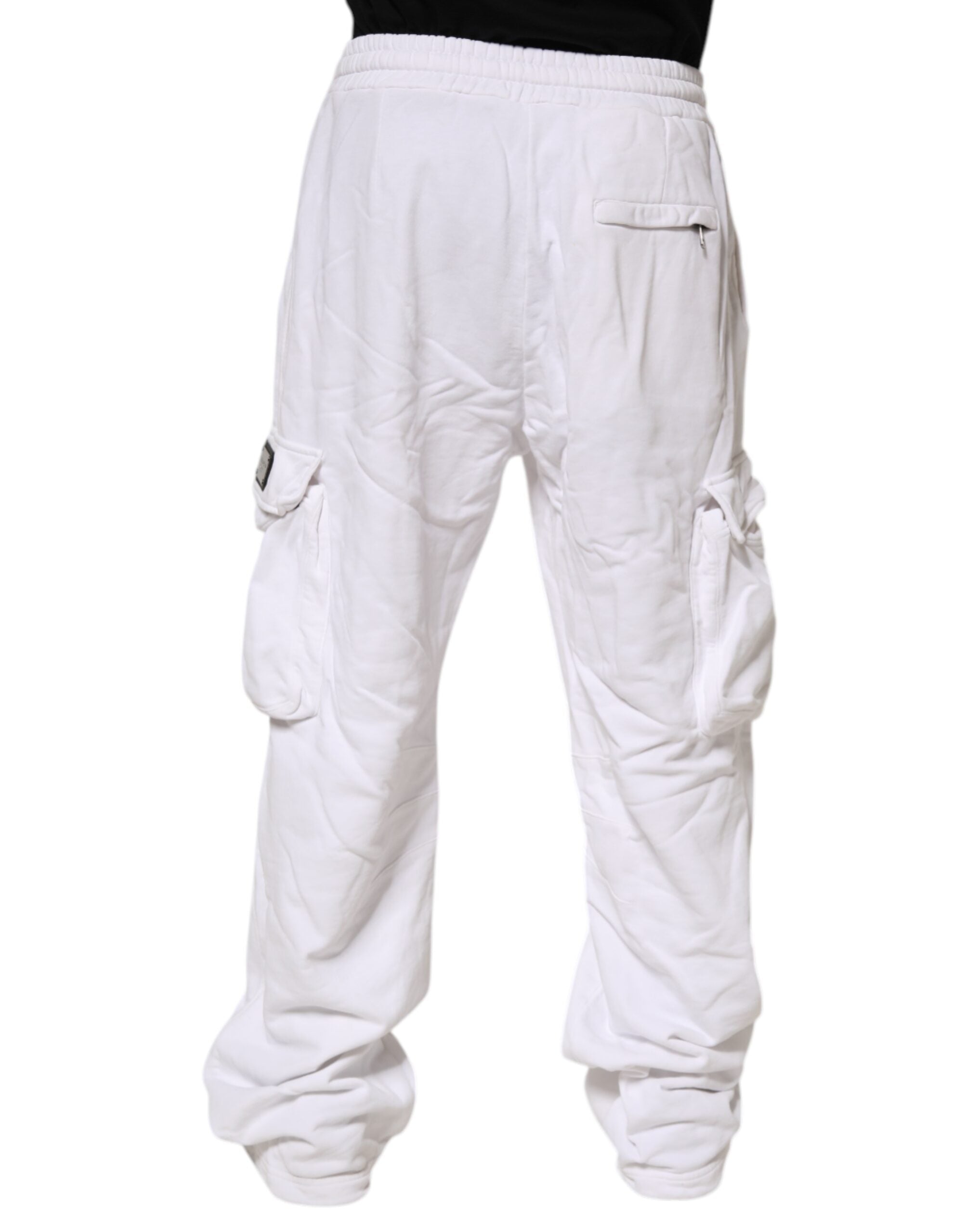 Dolce & Gabbana White Cotton Cargo Trousers Logo Patch Pants LUNESCAPE
