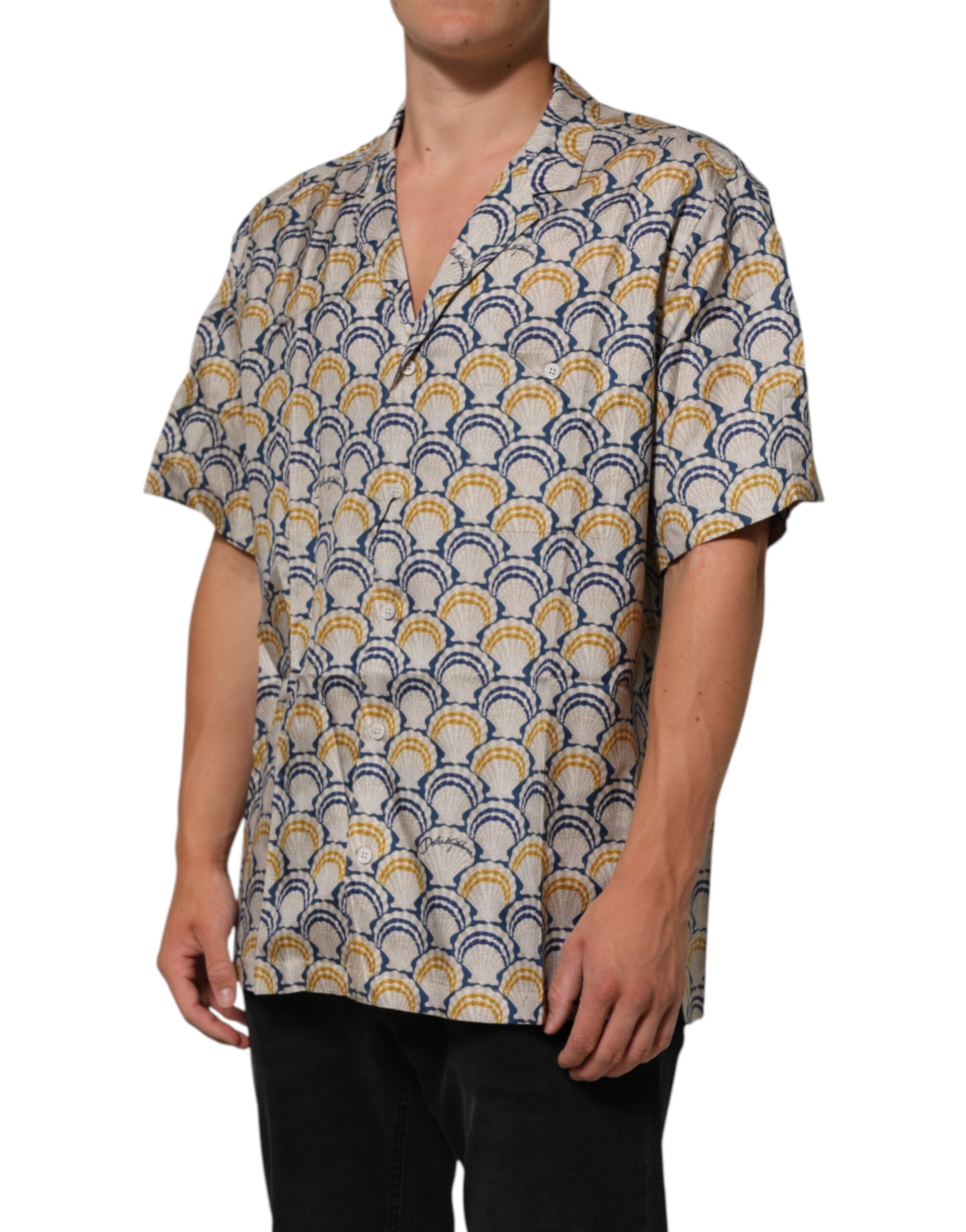 Dolce & Gabbana Cream Cotton Silk Hawaii Scallop Shell Print Shirt LUNESCAPE