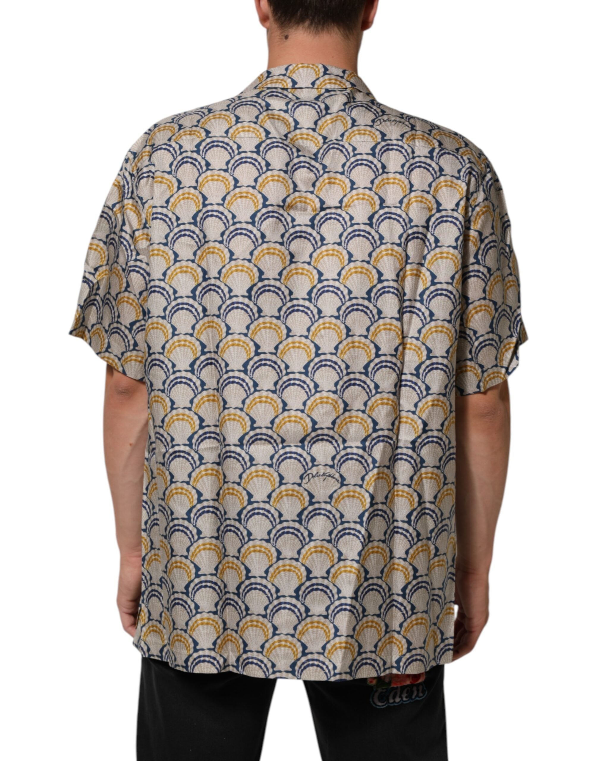 Dolce & Gabbana Cream Cotton Silk Hawaii Scallop Shell Print Shirt LUNESCAPE