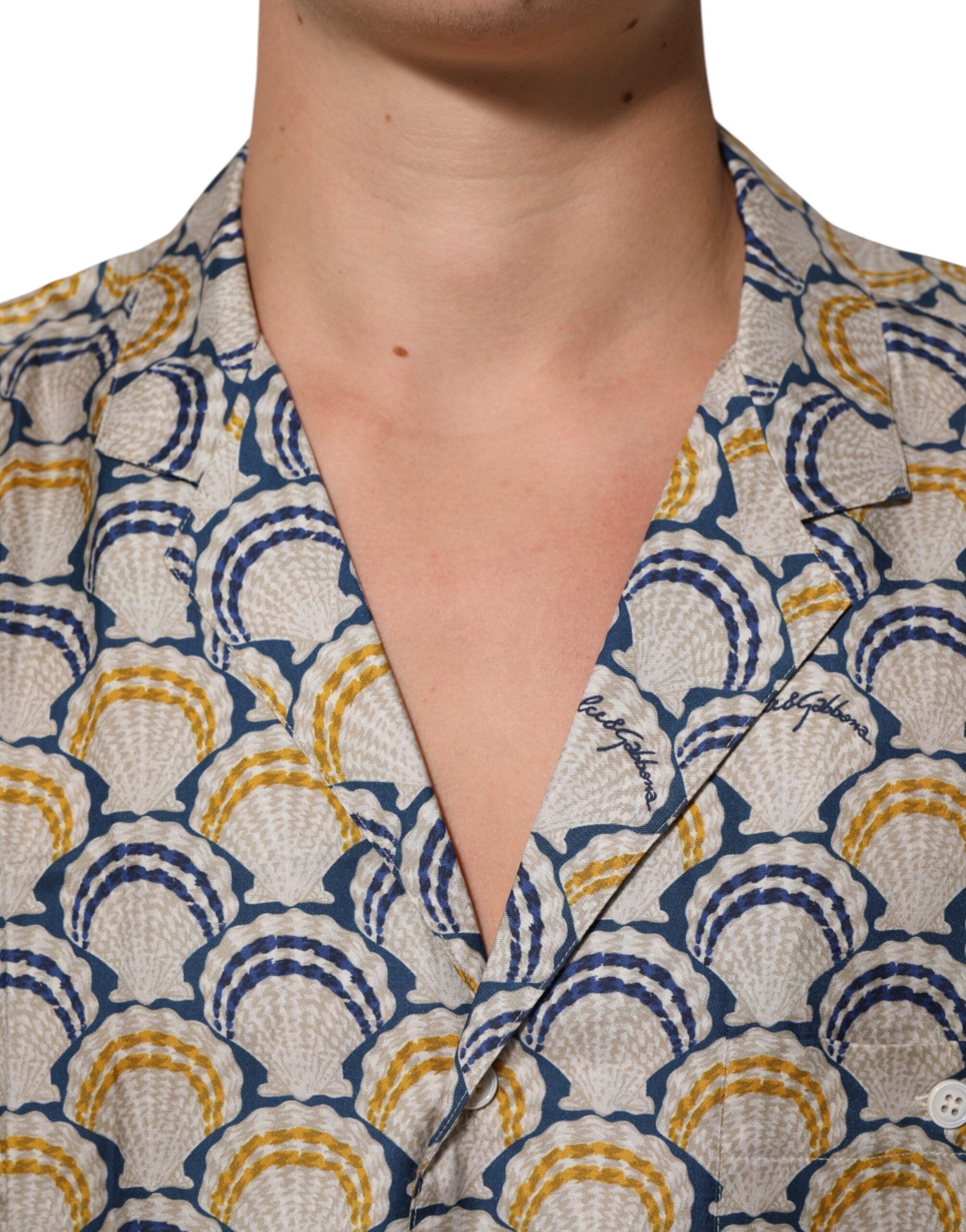 Dolce & Gabbana Cream Cotton Silk Hawaii Scallop Shell Print Shirt LUNESCAPE