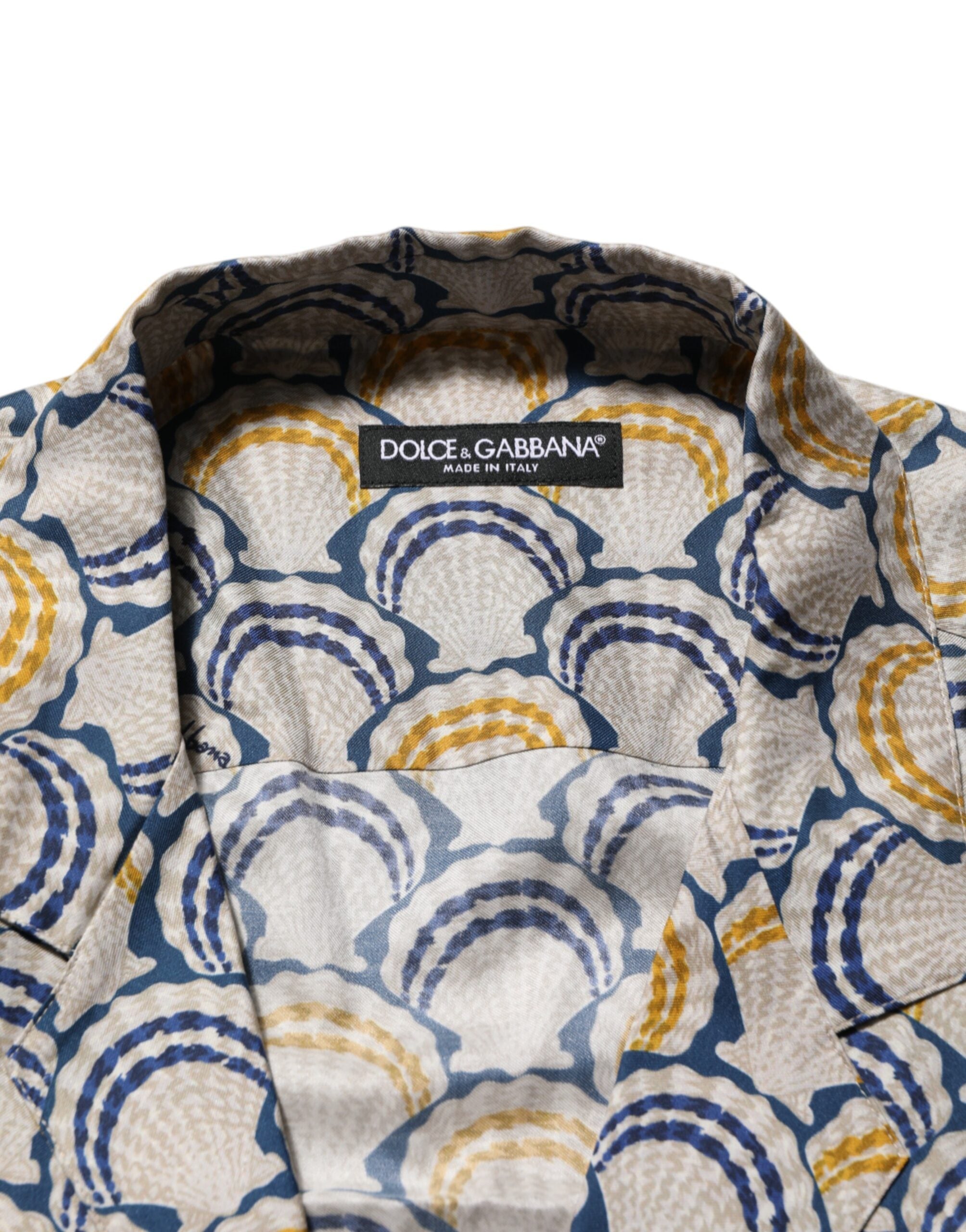 Dolce & Gabbana Cream Cotton Silk Hawaii Scallop Shell Print Shirt LUNESCAPE