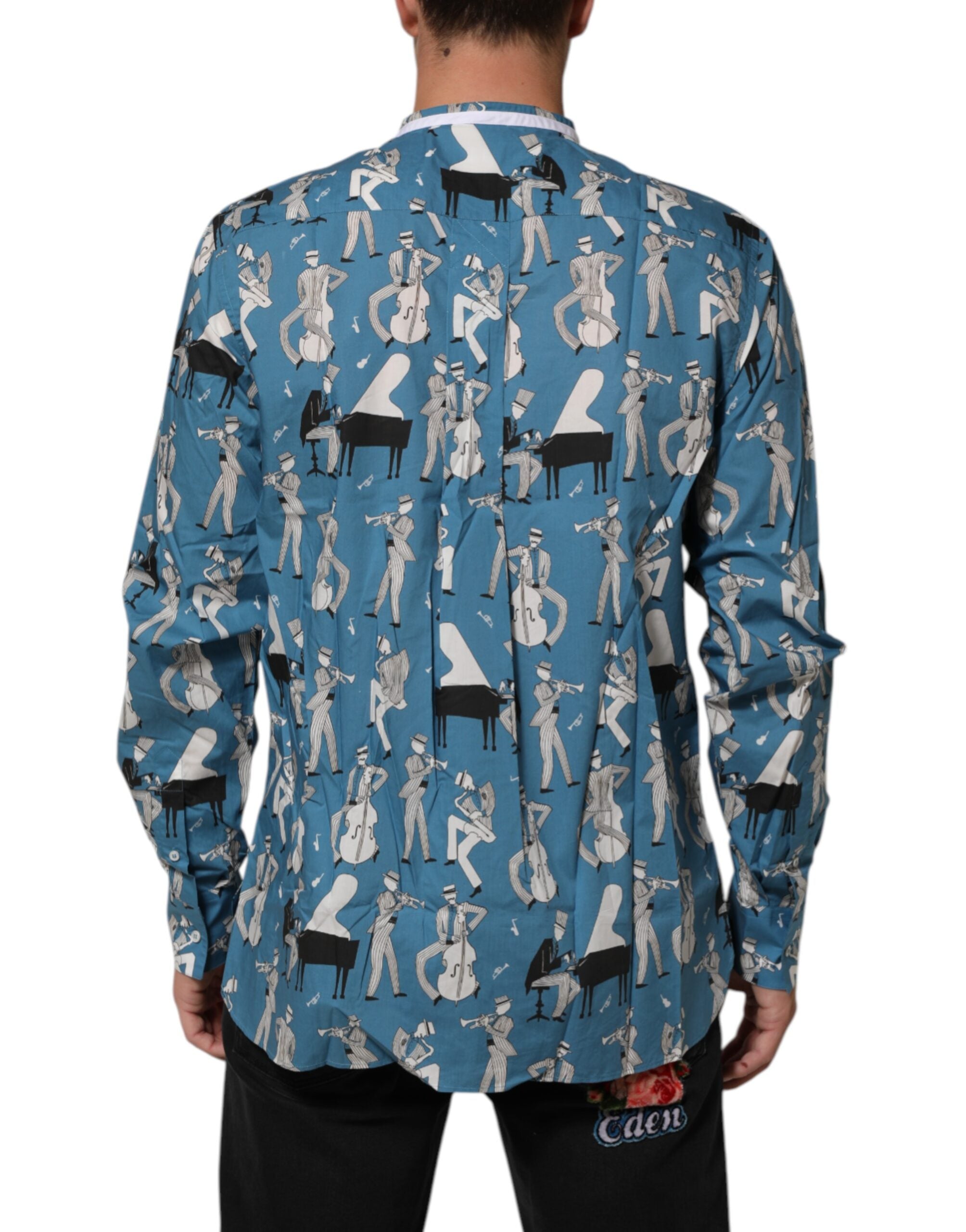 Dolce & Gabbana Blue Jazz Printed Cotton Button Front Shirt LUNESCAPE