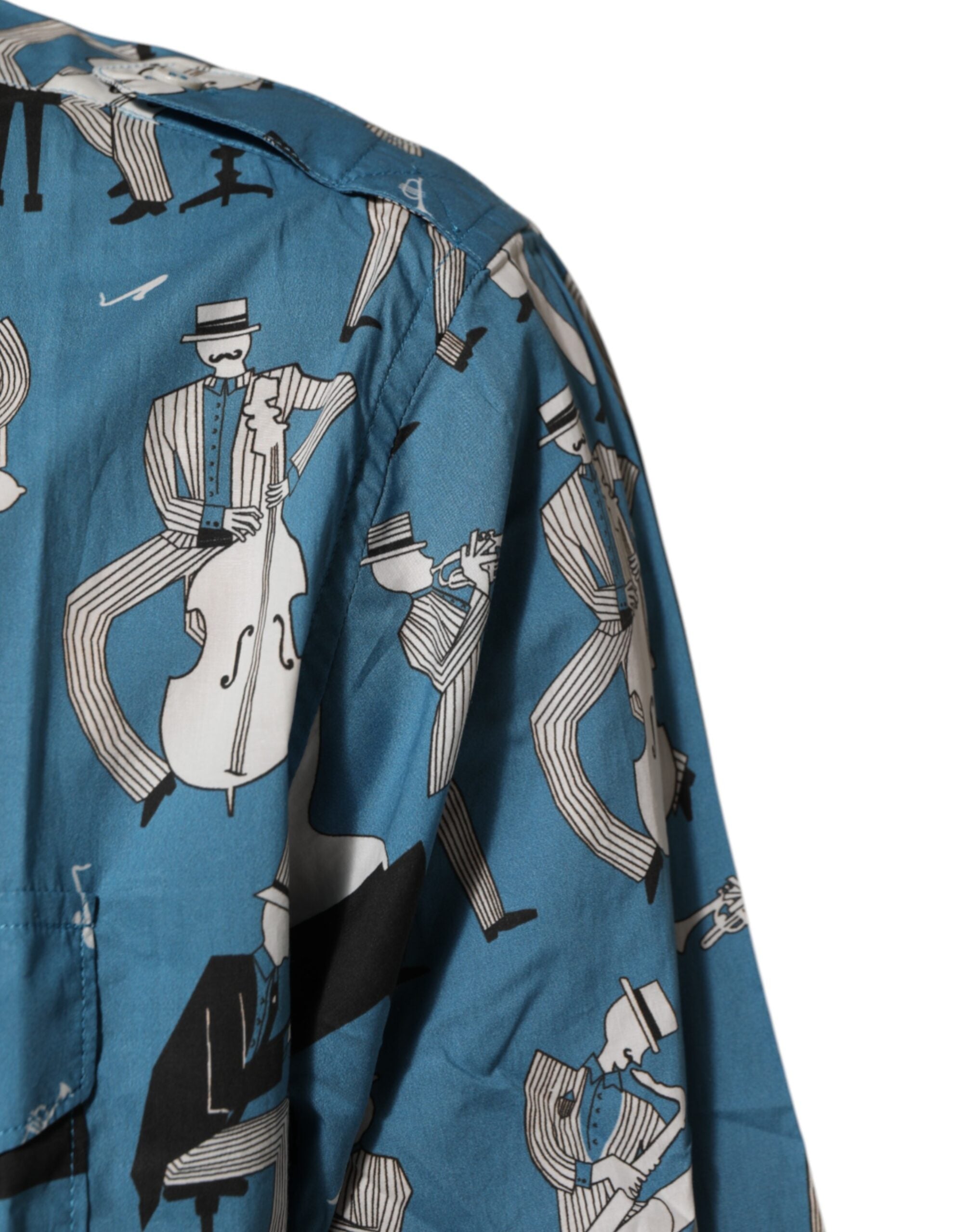 Dolce & Gabbana Blue Jazz Printed Cotton Button Front Shirt LUNESCAPE