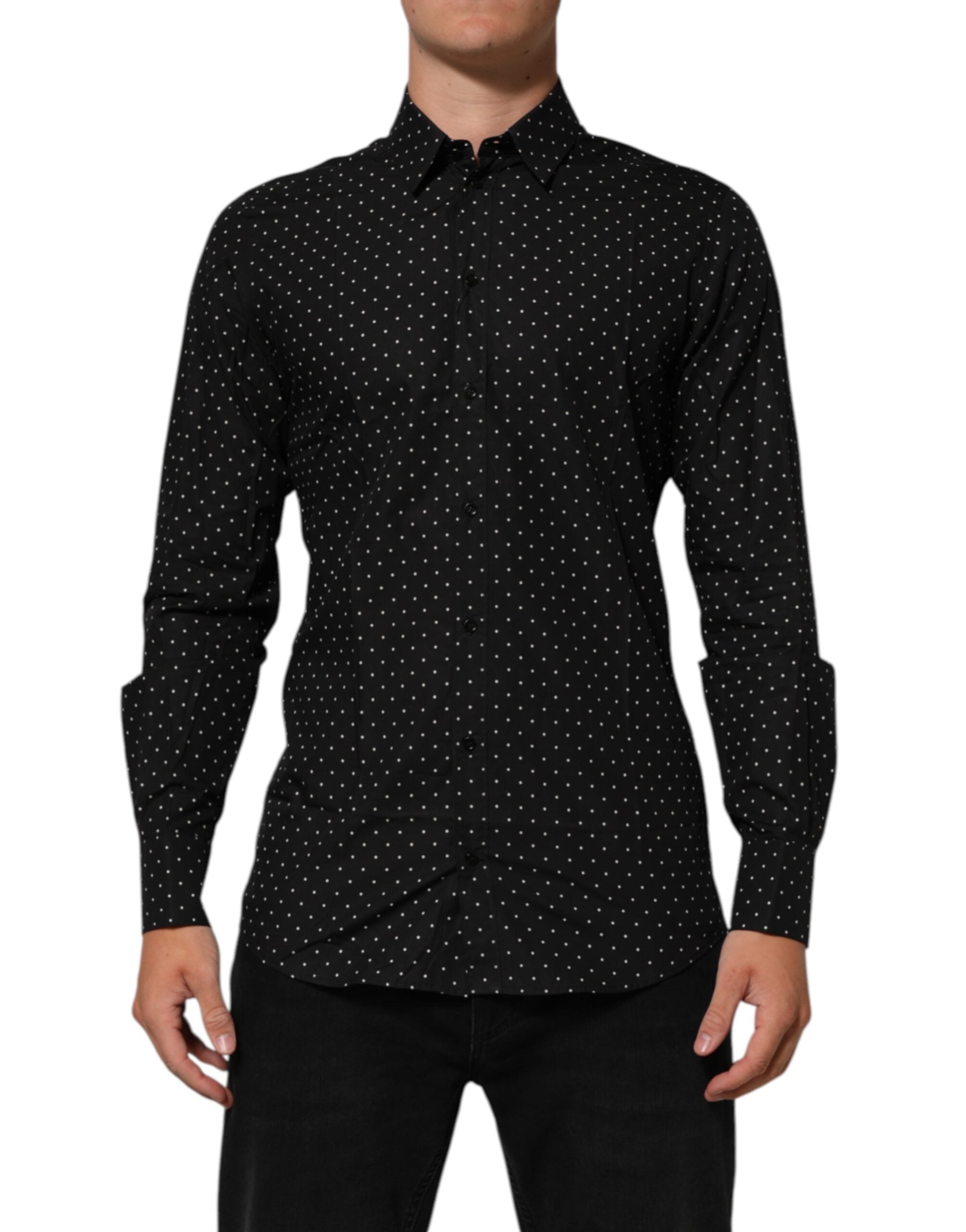 Dolce & Gabbana Black Polka Dot Cotton GOLD Men Formal Dress Shirt LUNESCAPE