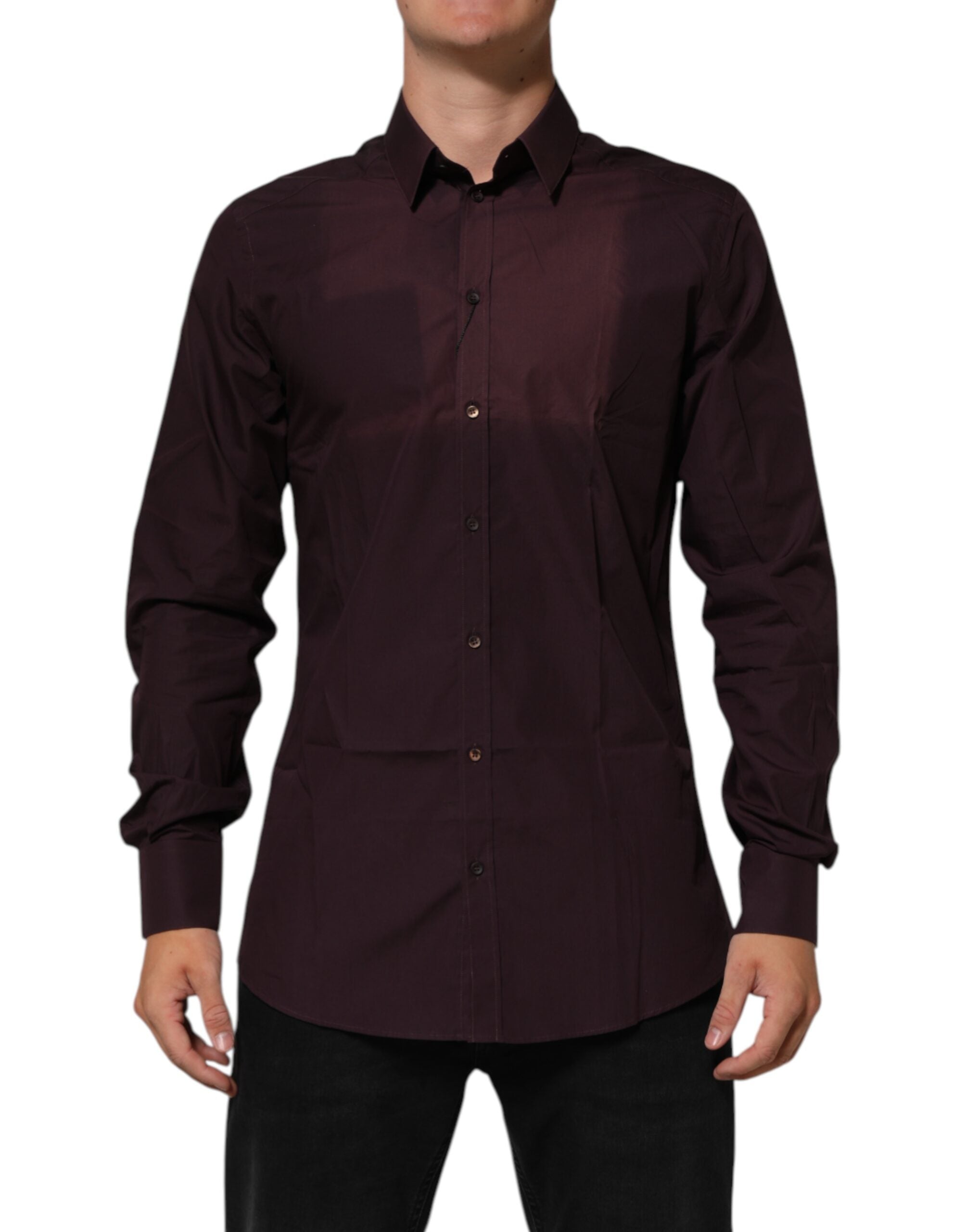 Dolce & Gabbana Maroon Cotton Collared GOLD Formal Dress Shirt LUNESCAPE