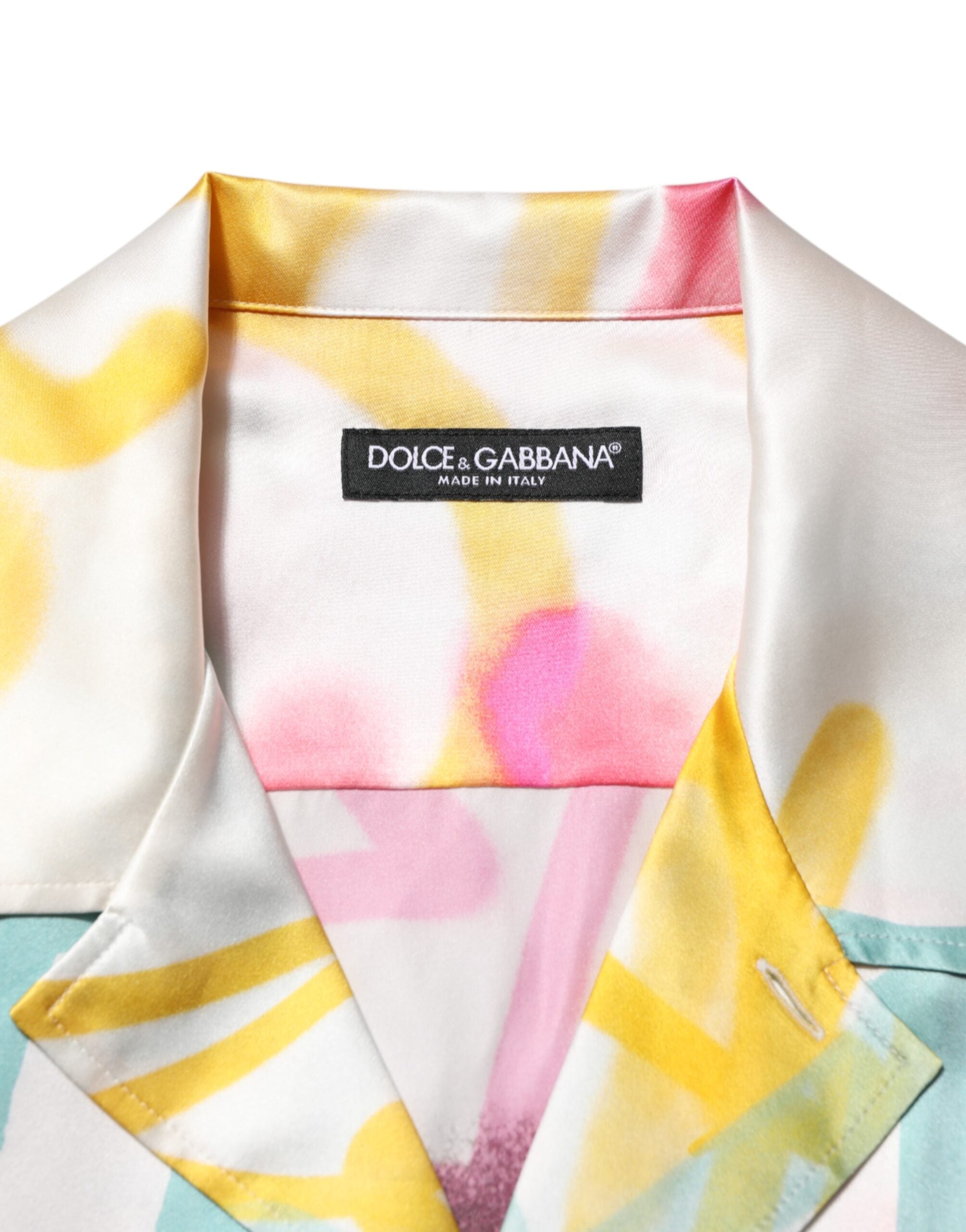 Dolce & Gabbana White Silk Hawaiian Graffiti Print Men Casual Shirt LUNESCAPE