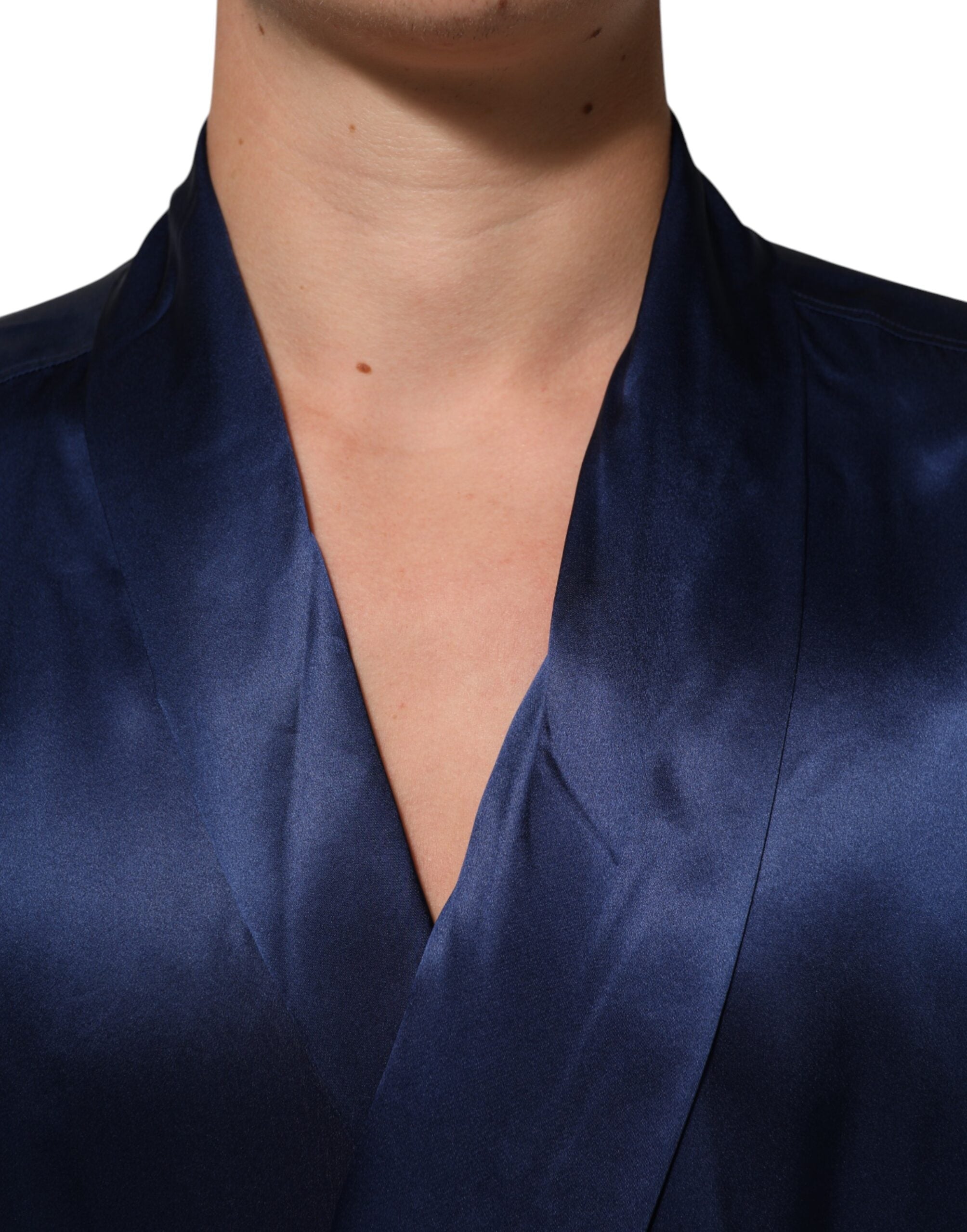 Dolce & Gabbana Blue Oversize Silk Satin Long Sleeves Shirt LUNESCAPE