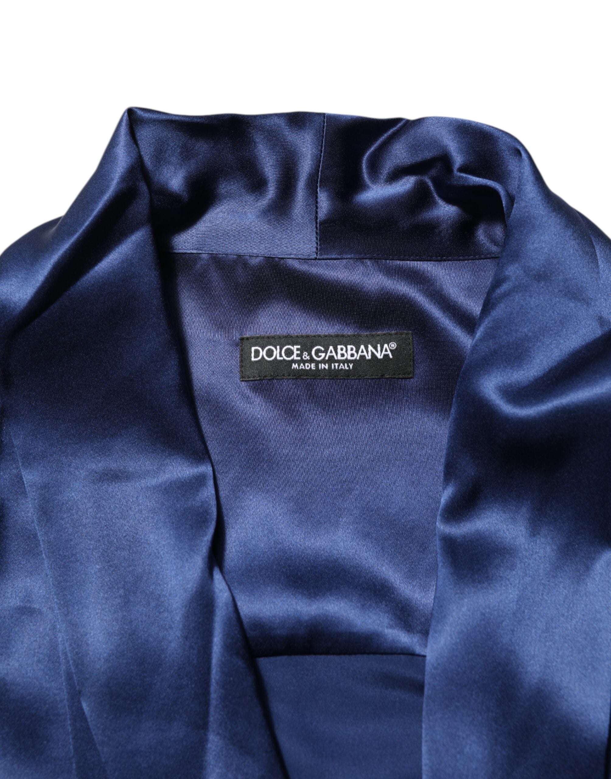 Dolce & Gabbana Blue Oversize Silk Satin Long Sleeves Shirt LUNESCAPE