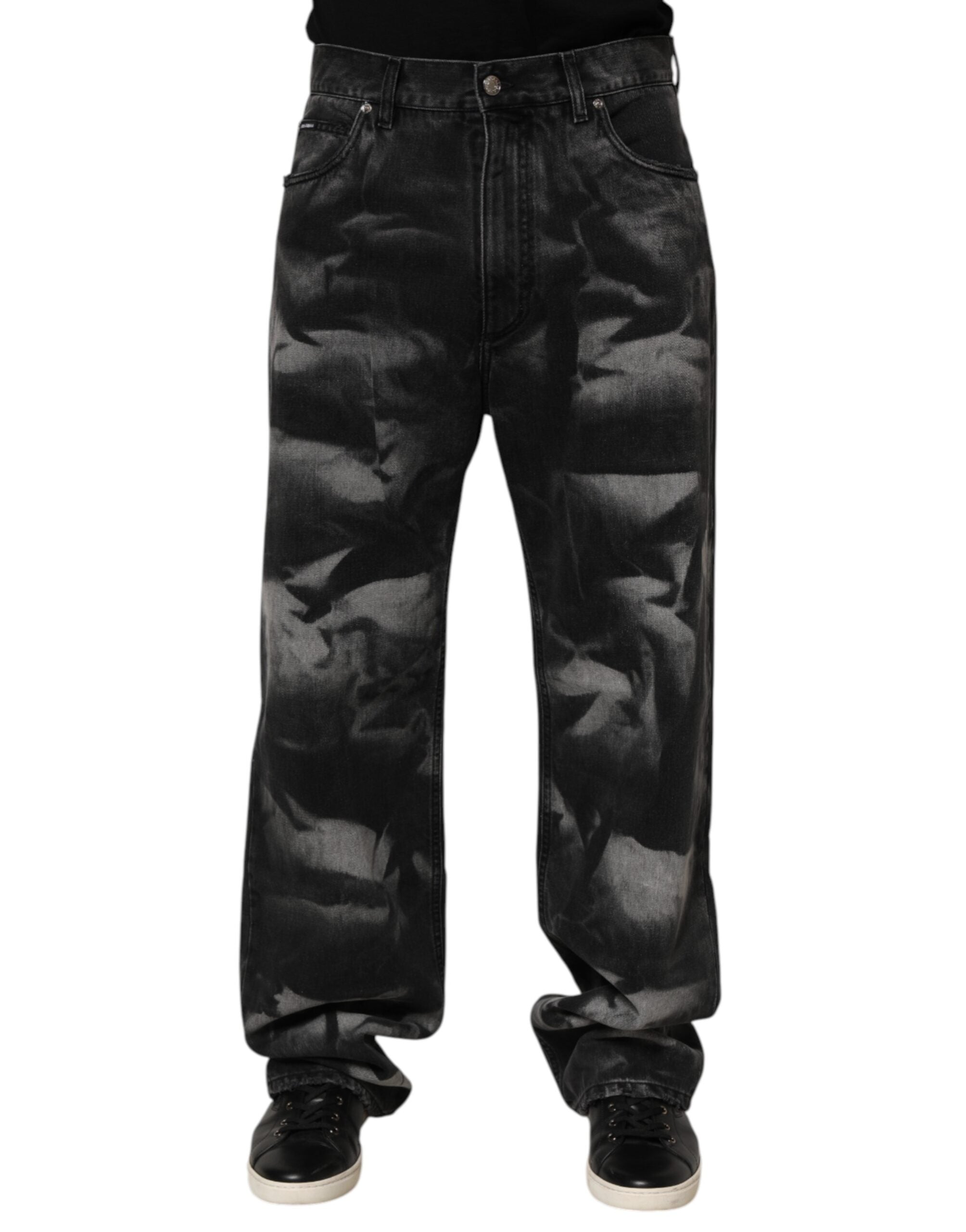 Dolce & Gabbana Black Marbled Effect Straight Men Denim Jeans LUNESCAPE