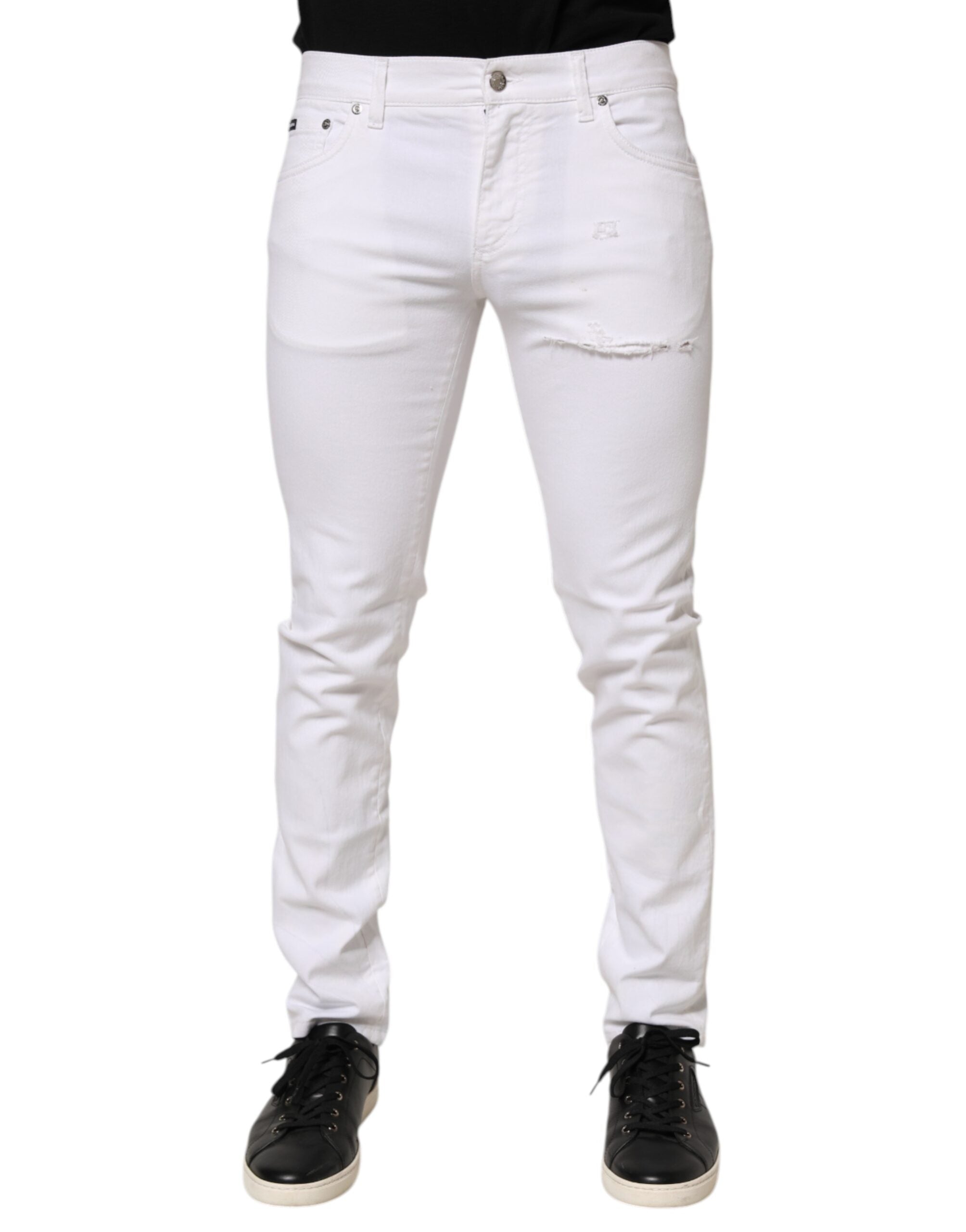 Dolce & Gabbana White Ripped Cotton Skinny Men Denim Jeans LUNESCAPE