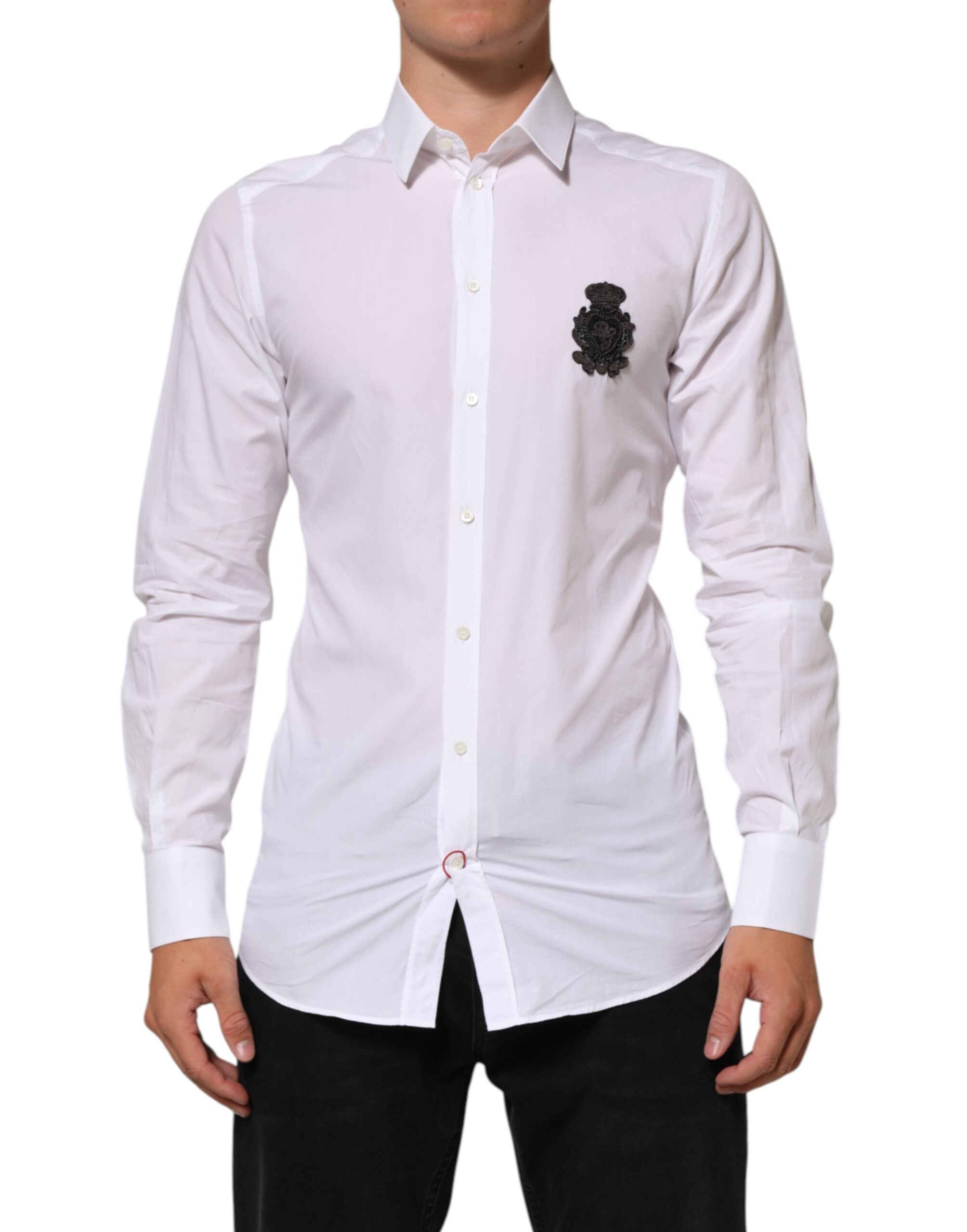 Dolce & Gabbana White Cotton GOLD DGPatch Formal Dress Shirt LUNESCAPE
