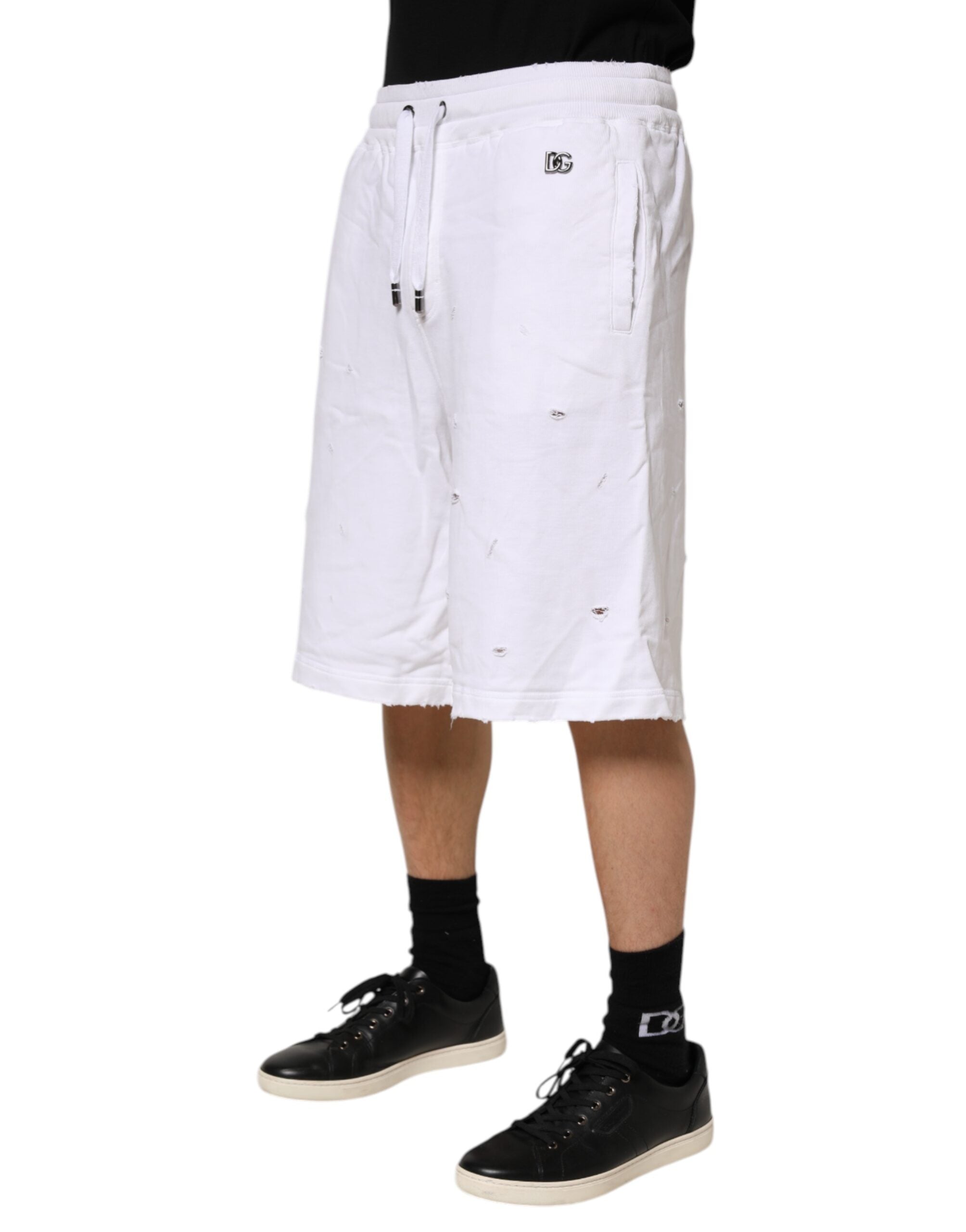 Dolce & Gabbana White Ripped Mid Waist Casual Bermuda Short
