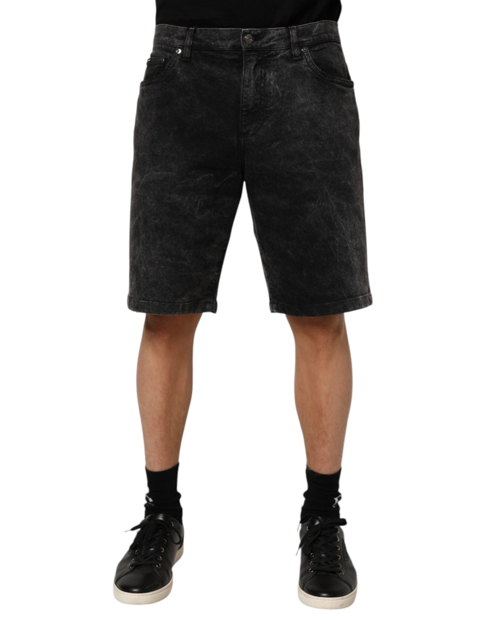 Dolce & Gabbana Black Cotton Mid Waist Denim Men Bermuda Short LUNESCAPE