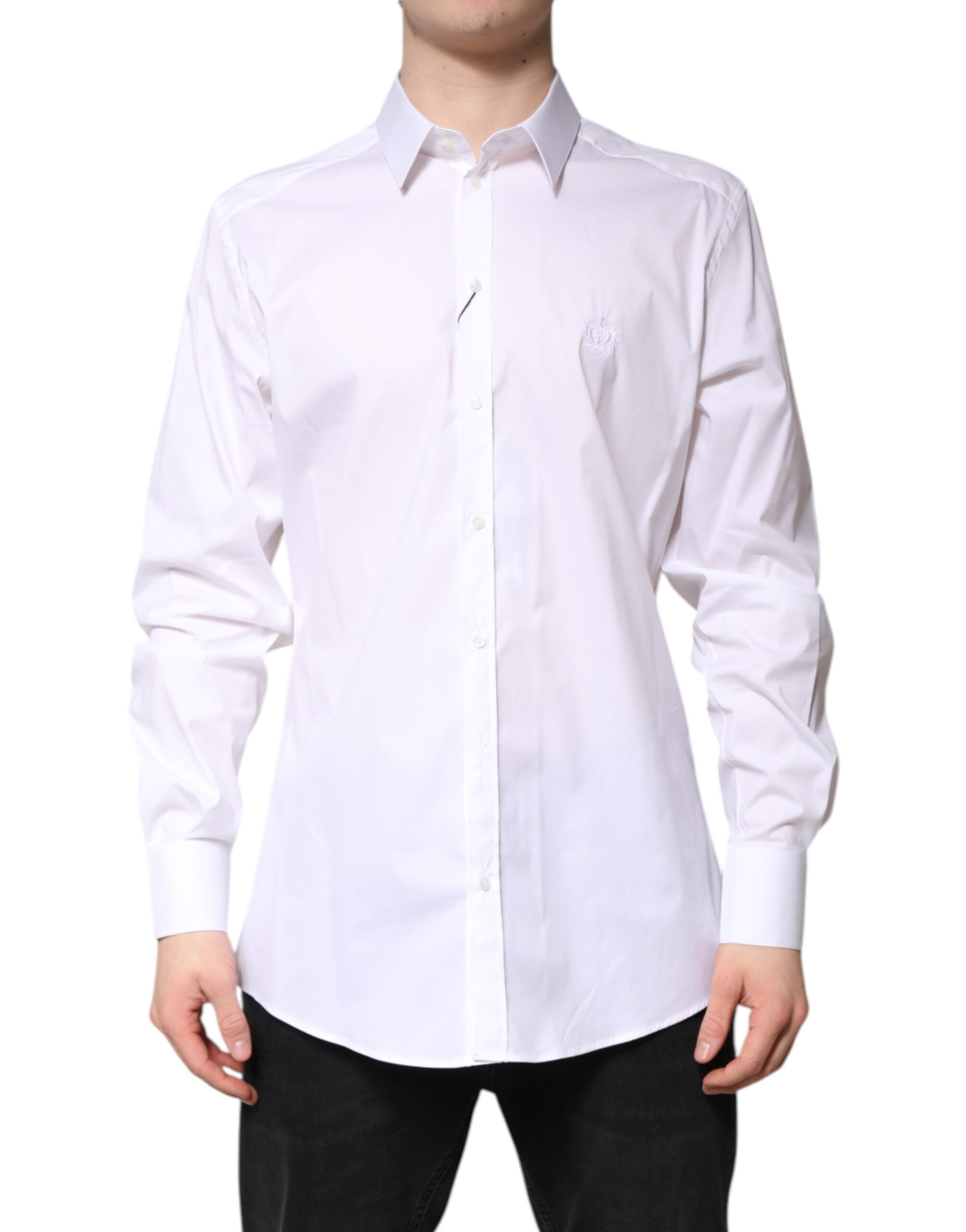 Dolce & Gabbana White Cotton Collared GOLD FormalDress Shirt LUNESCAPE