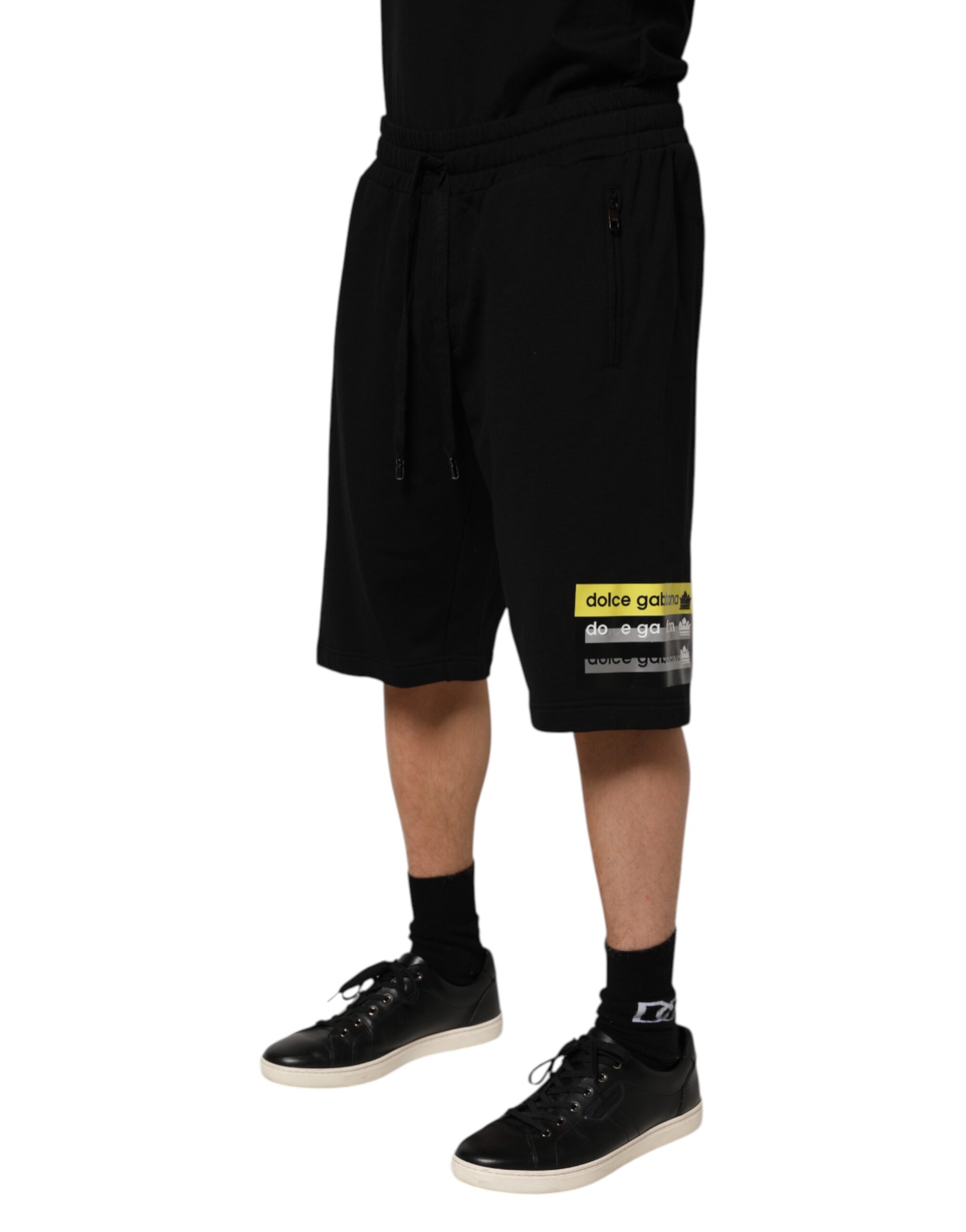 Dolce & Gabbana Black Cotton Mid Waist Casual Bermuda Short
