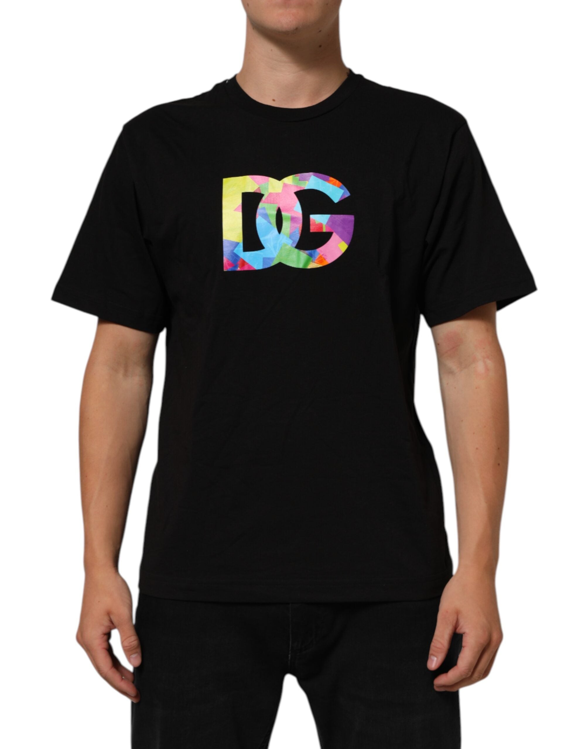 Dolce & Gabbana Black Logo Print Cotton Crew Neck T-shirt LUNESCAPE