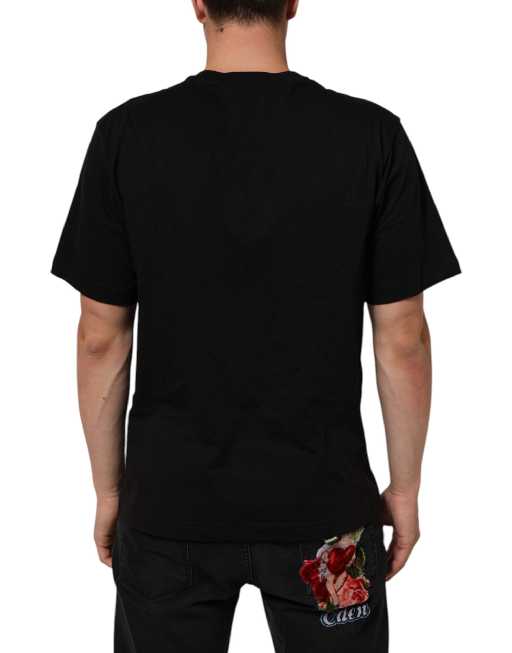 Dolce & Gabbana Black Logo Print Cotton Crew Neck T-shirt LUNESCAPE