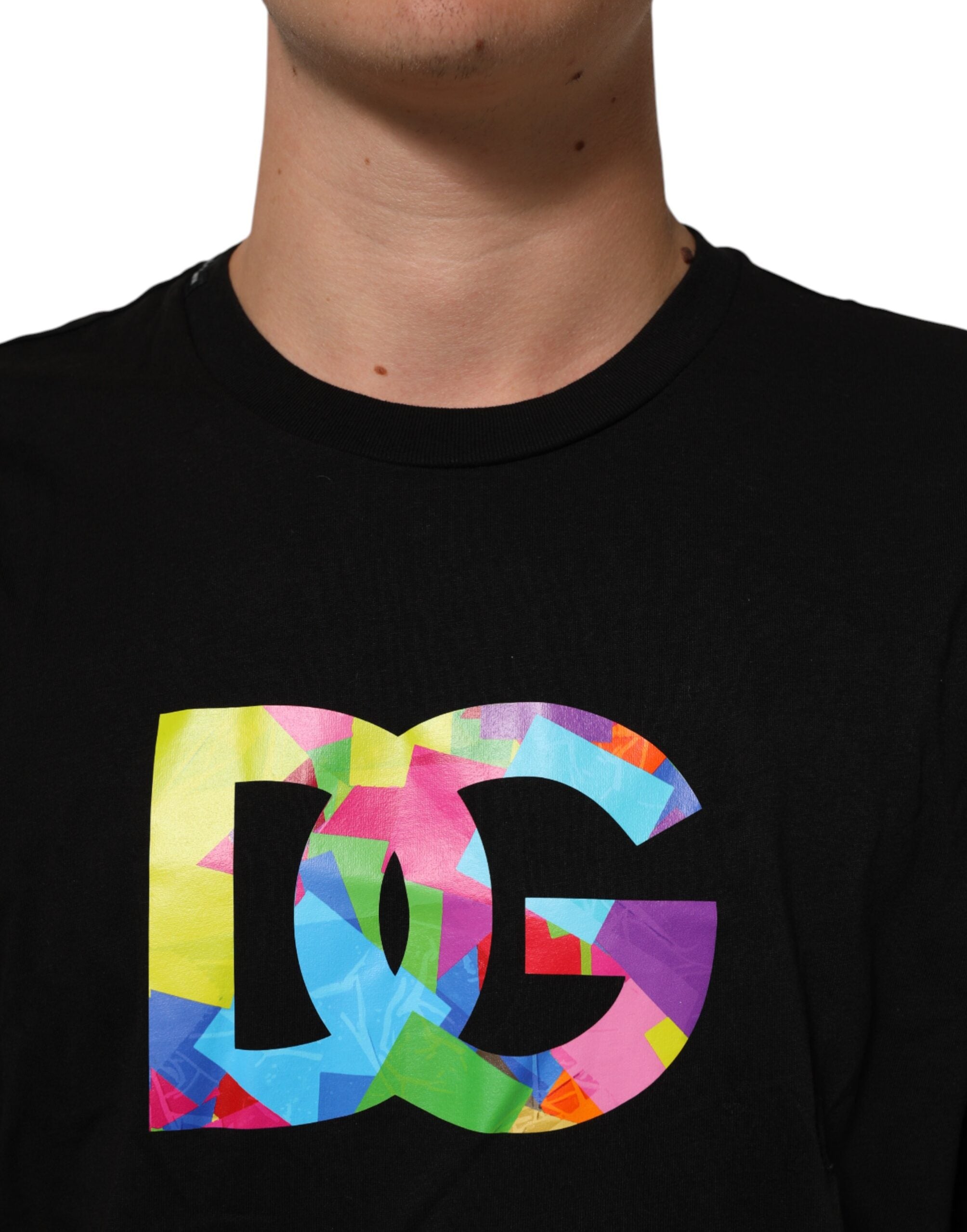 Dolce & Gabbana Black Logo Print Cotton Crew Neck T-shirt