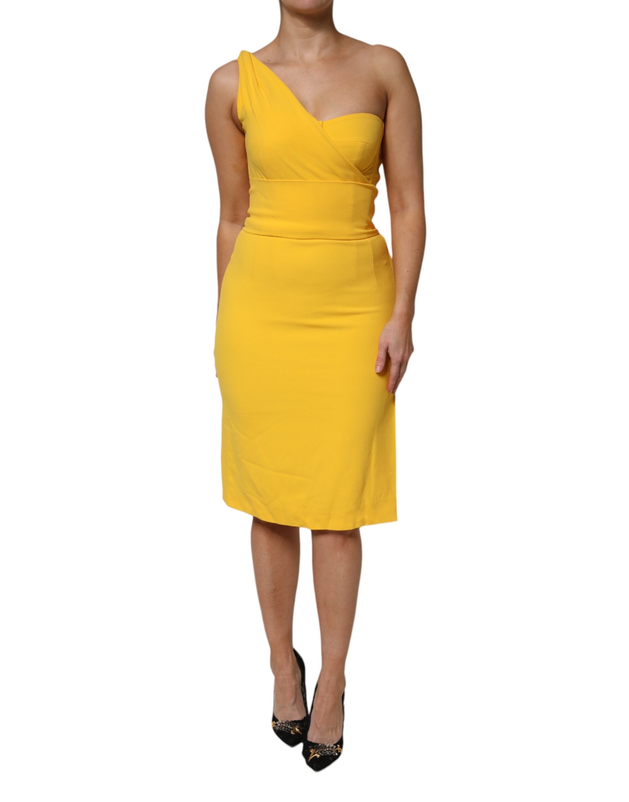 Dolce & Gabbana Yellow One Shoulder Side Slit Sheath Dress LUNESCAPE