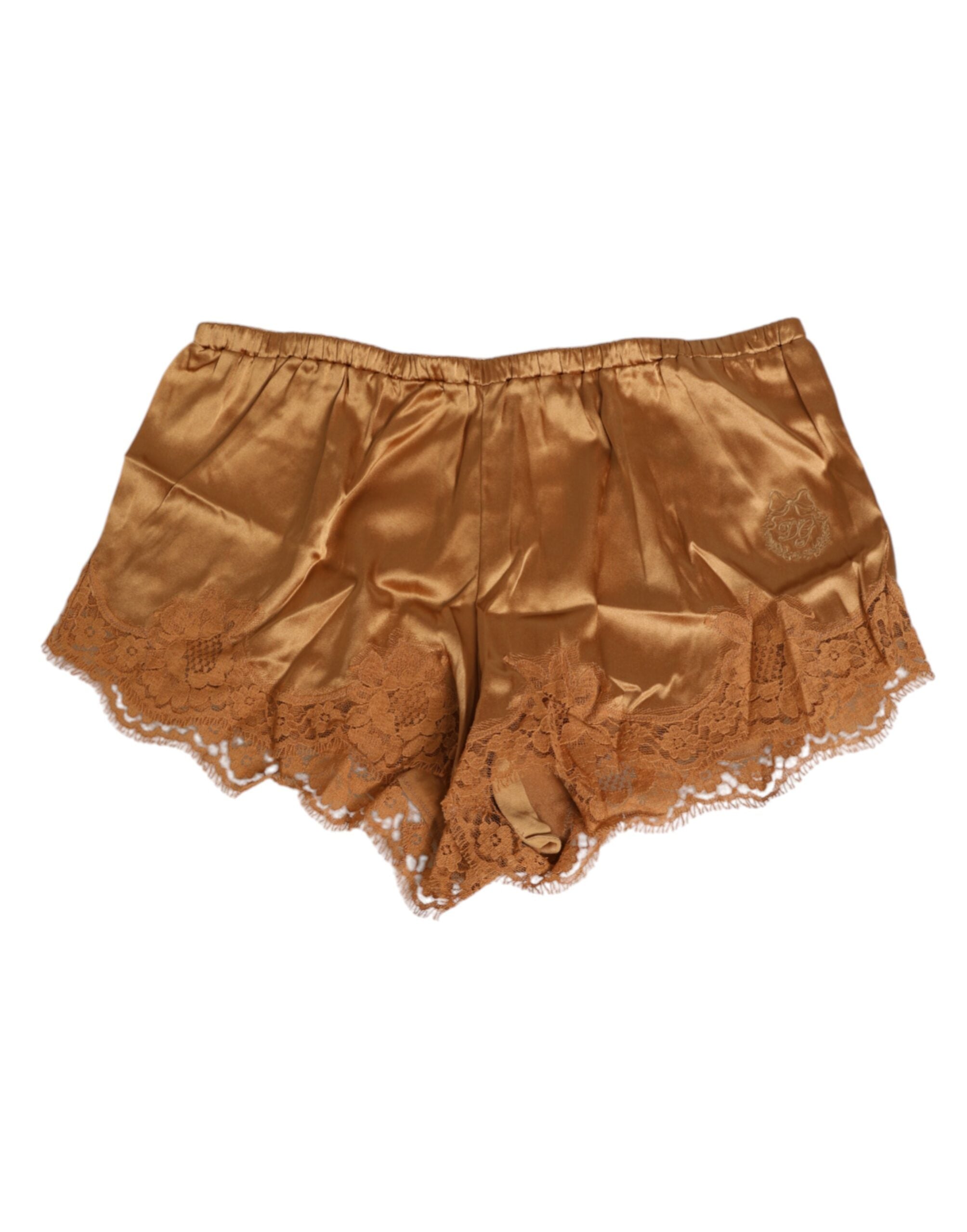 Dolce & Gabbana Brown Silk Satin Floral Lace Shorts Underwear LUNESCAPE