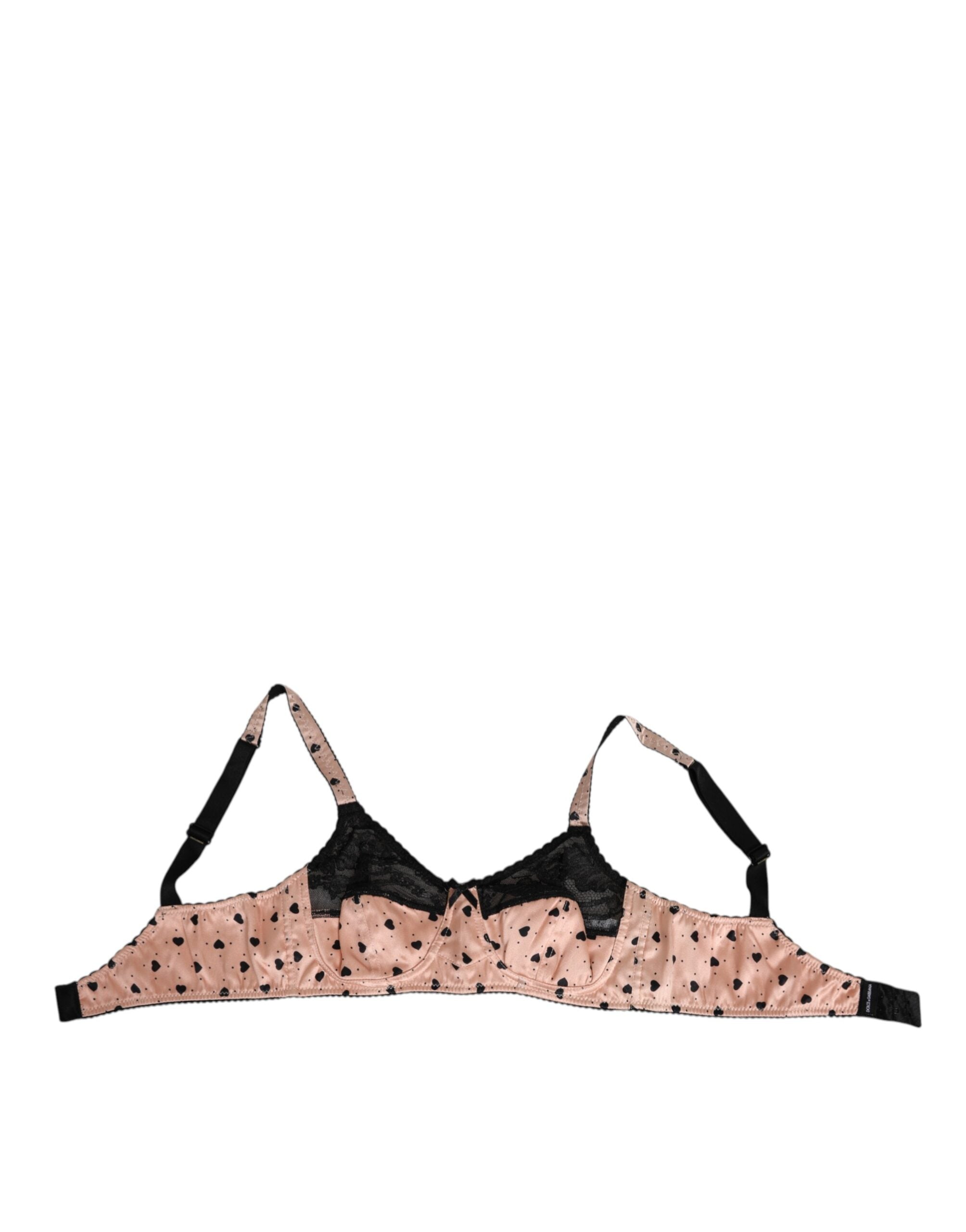 Dolce & Gabbana Beige Silk Heart Print Soft Cup Bra Underwear LUNESCAPE