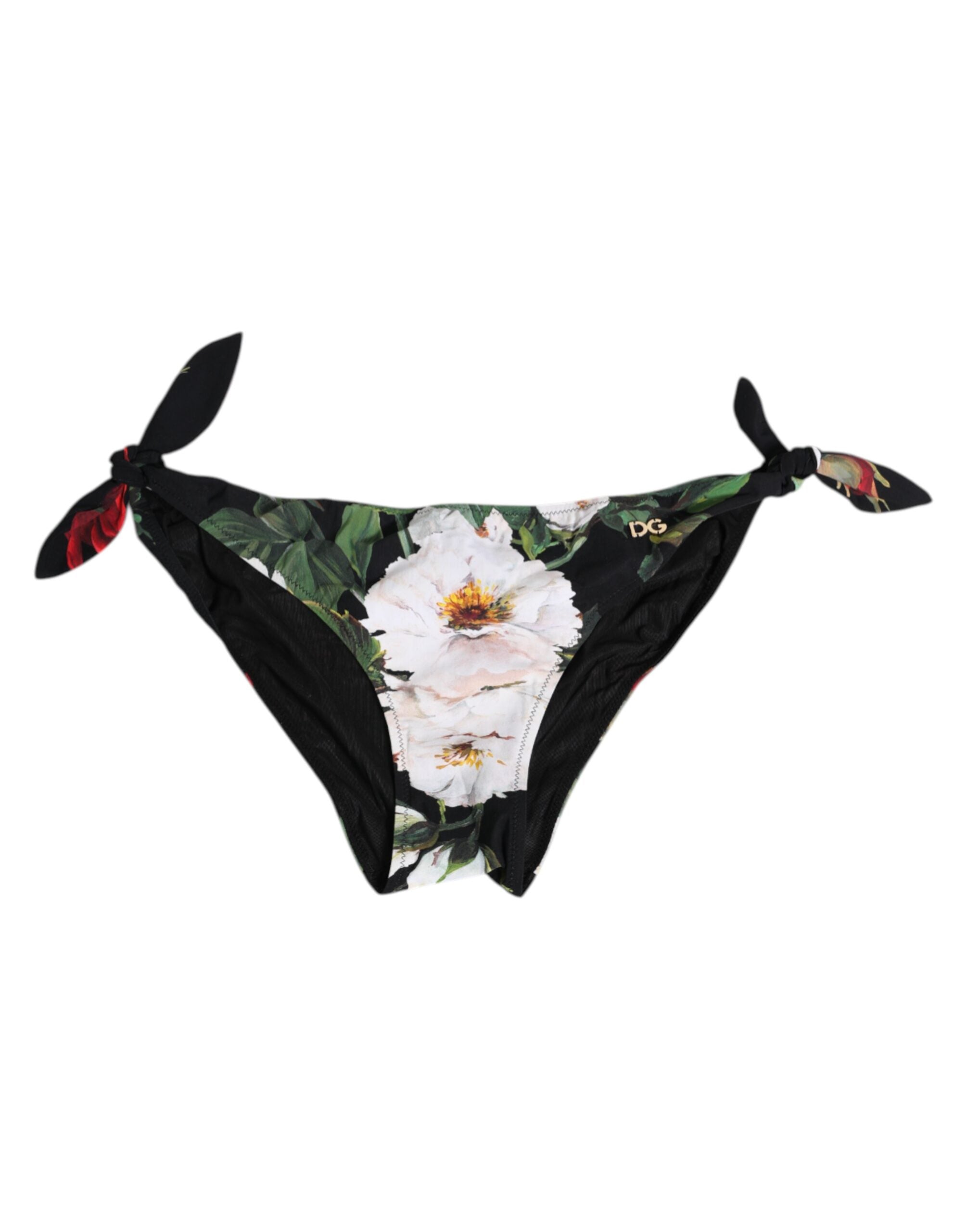 Dolce & Gabbana Black Side Tie Floral Bikini Bottom Swimwear LUNESCAPE