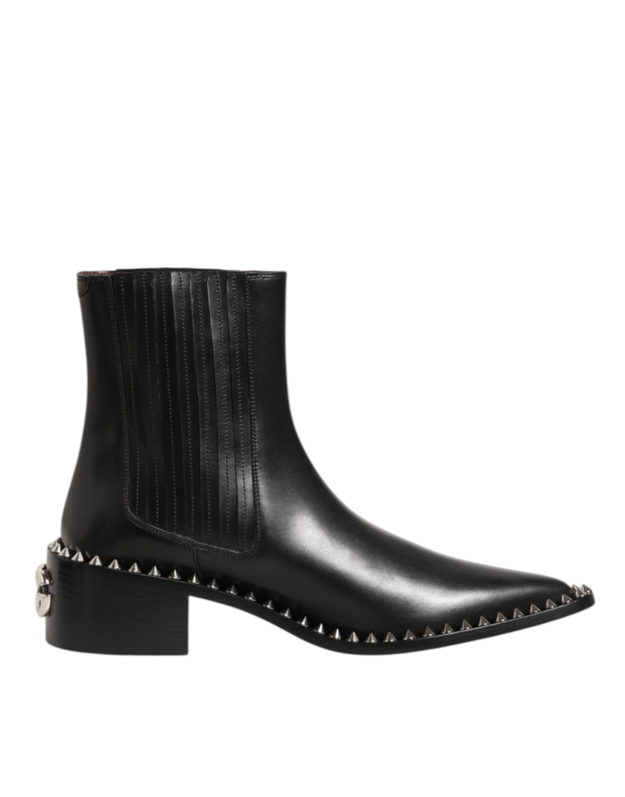 Dolce & Gabbana Black Leather Studded Men Short Boots Shoes LUNESCAPE