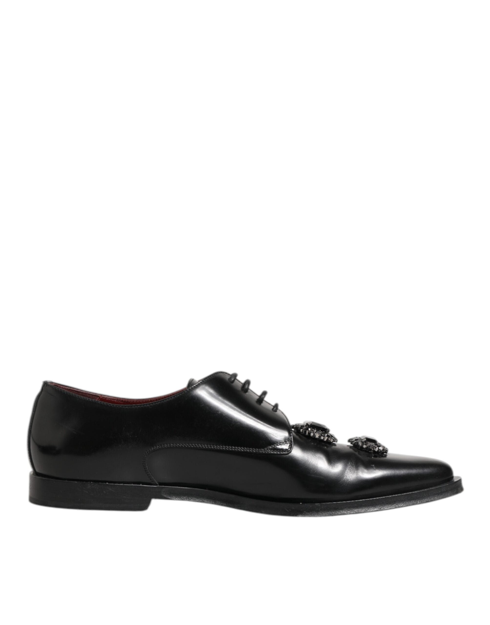 Dolce & Gabbana Black Leather Jeweled Crystals Derby Shoes LUNESCAPE
