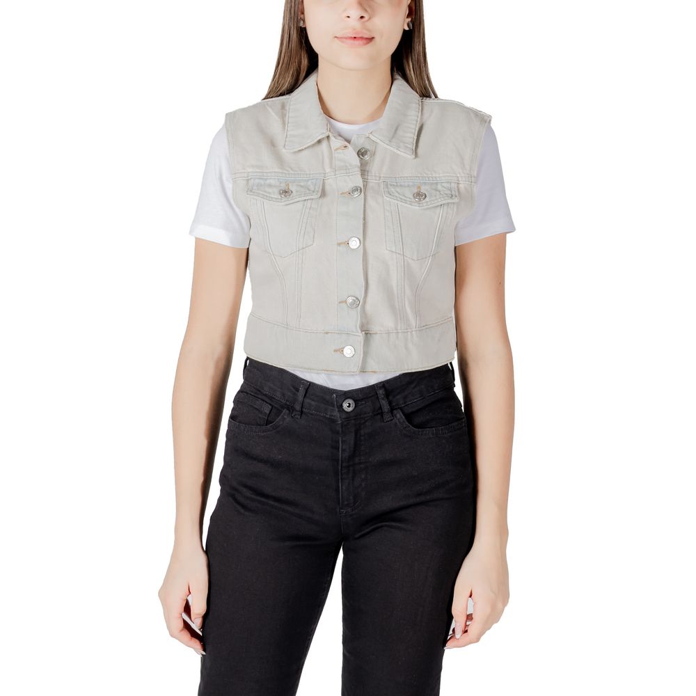 Only Light Blue Cotton Sleveless Jacket LUNESCAPE