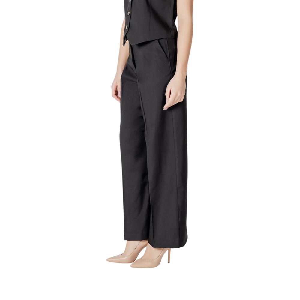 ICHI Black Polyester Casual Pants
