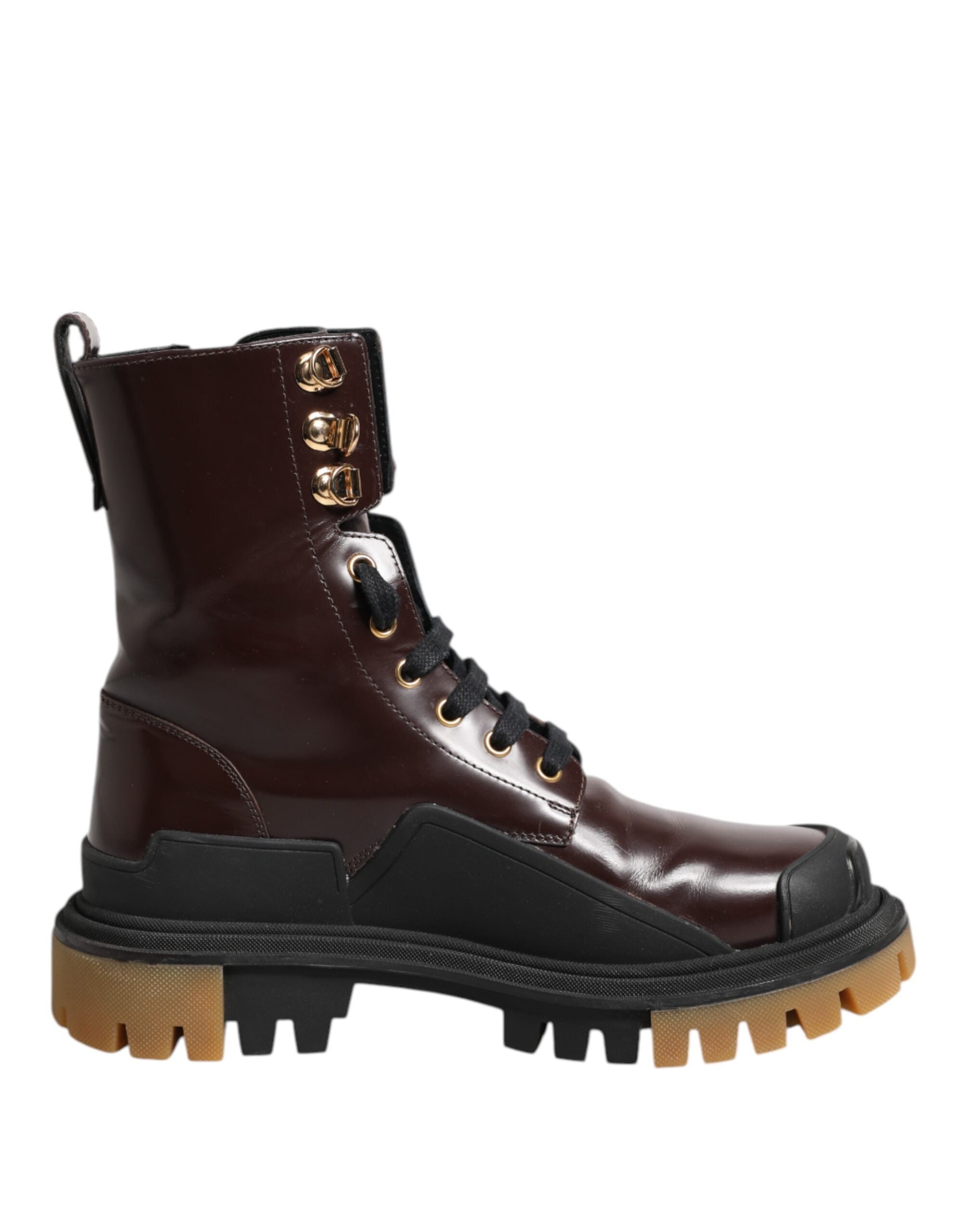 Dolce & Gabbana Maroon Leather Mid Calf Biker Boots Shoes LUNESCAPE