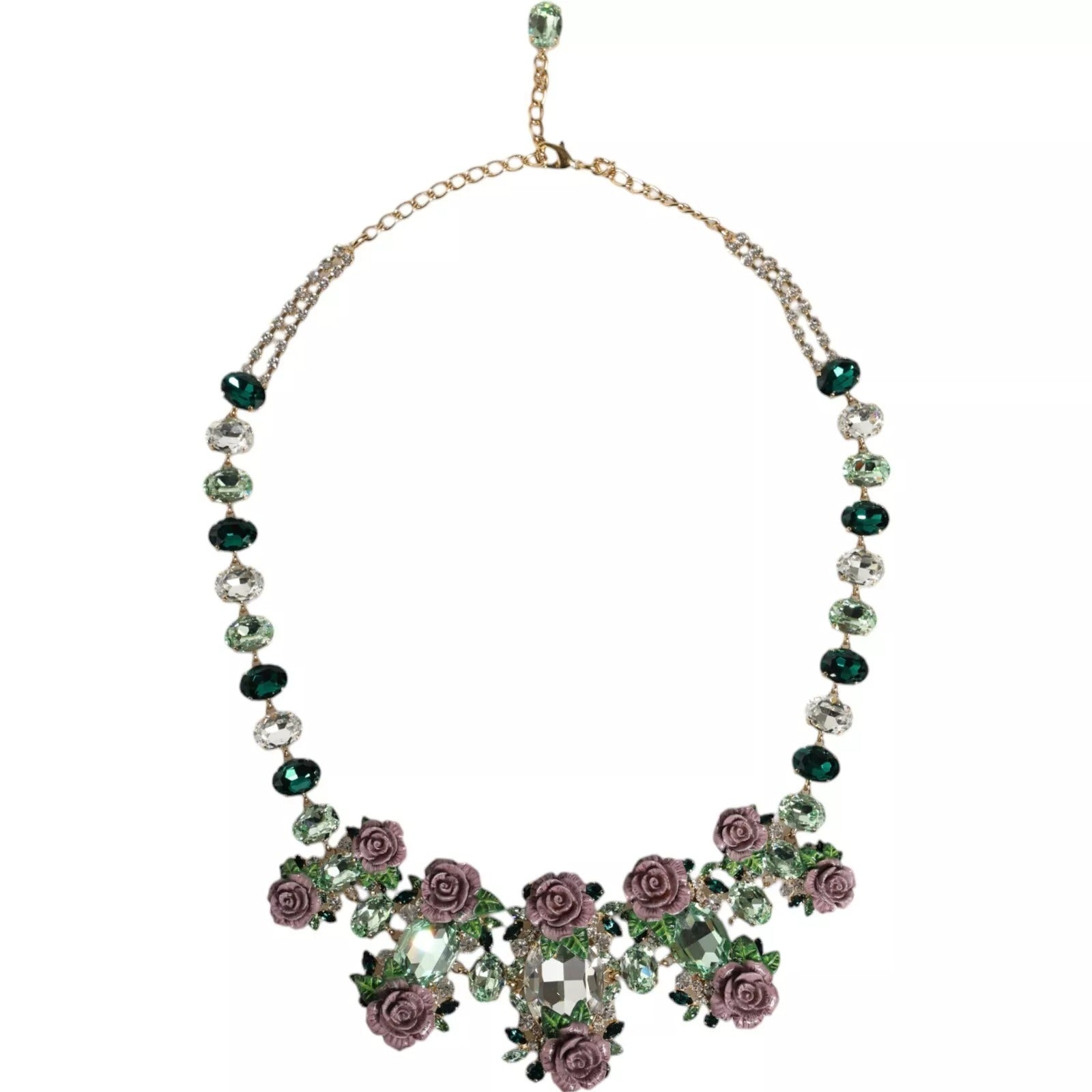 Dolce & Gabbana Gold Brass Link Chain Rose Petal Crystal Necklace LUNESCAPE