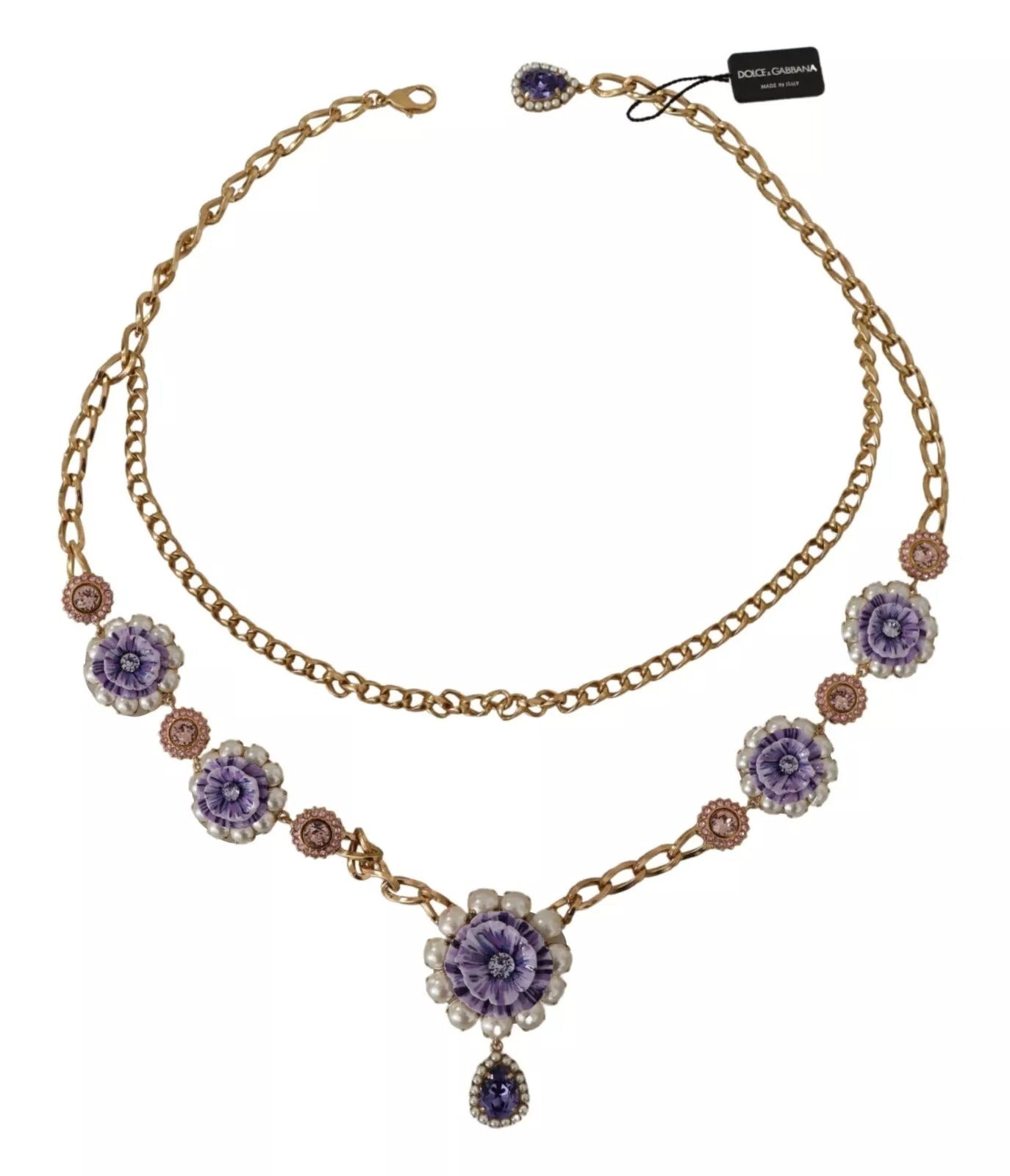 Dolce & Gabbana Gold Tone Floral Crystals Purple Embellished LUNESCAPE