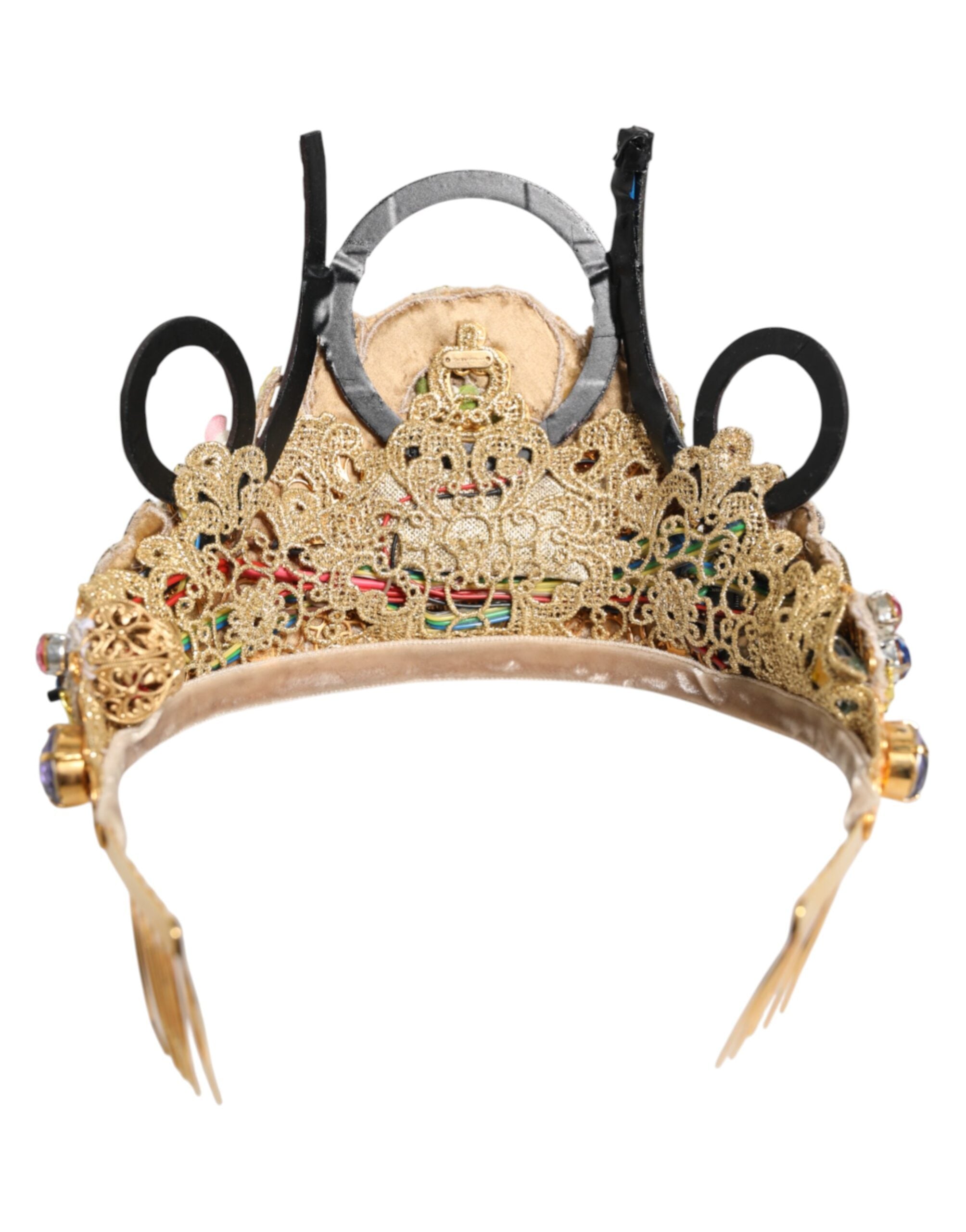 Dolce & Gabbana Gold Brass Crystal Embellished Headpiece Crown Diadem Tiara LUNESCAPE