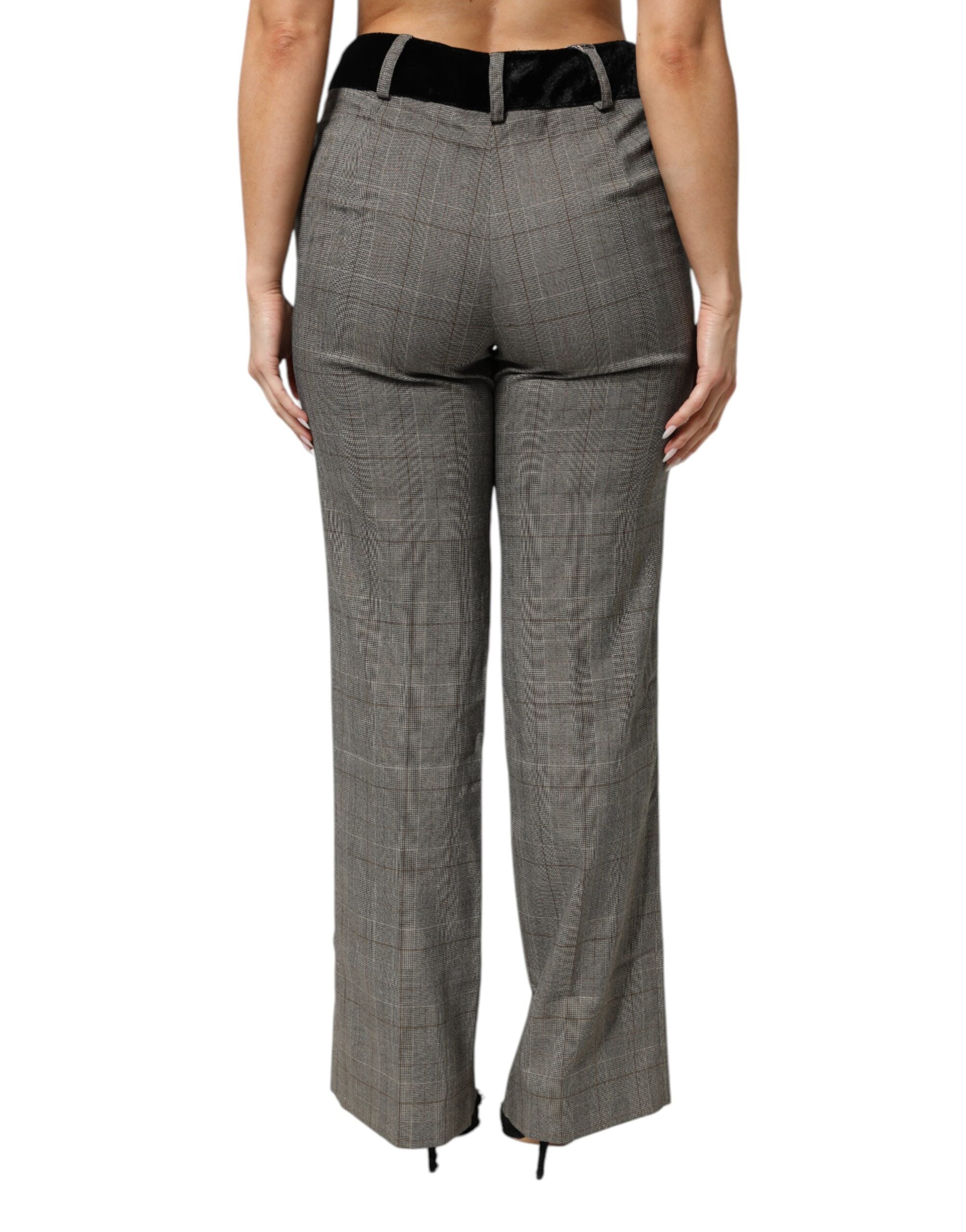 BENCIVENGA Gray Wool Blend Plaid Straight Leg Velvet Waist Pants LUNESCAPE