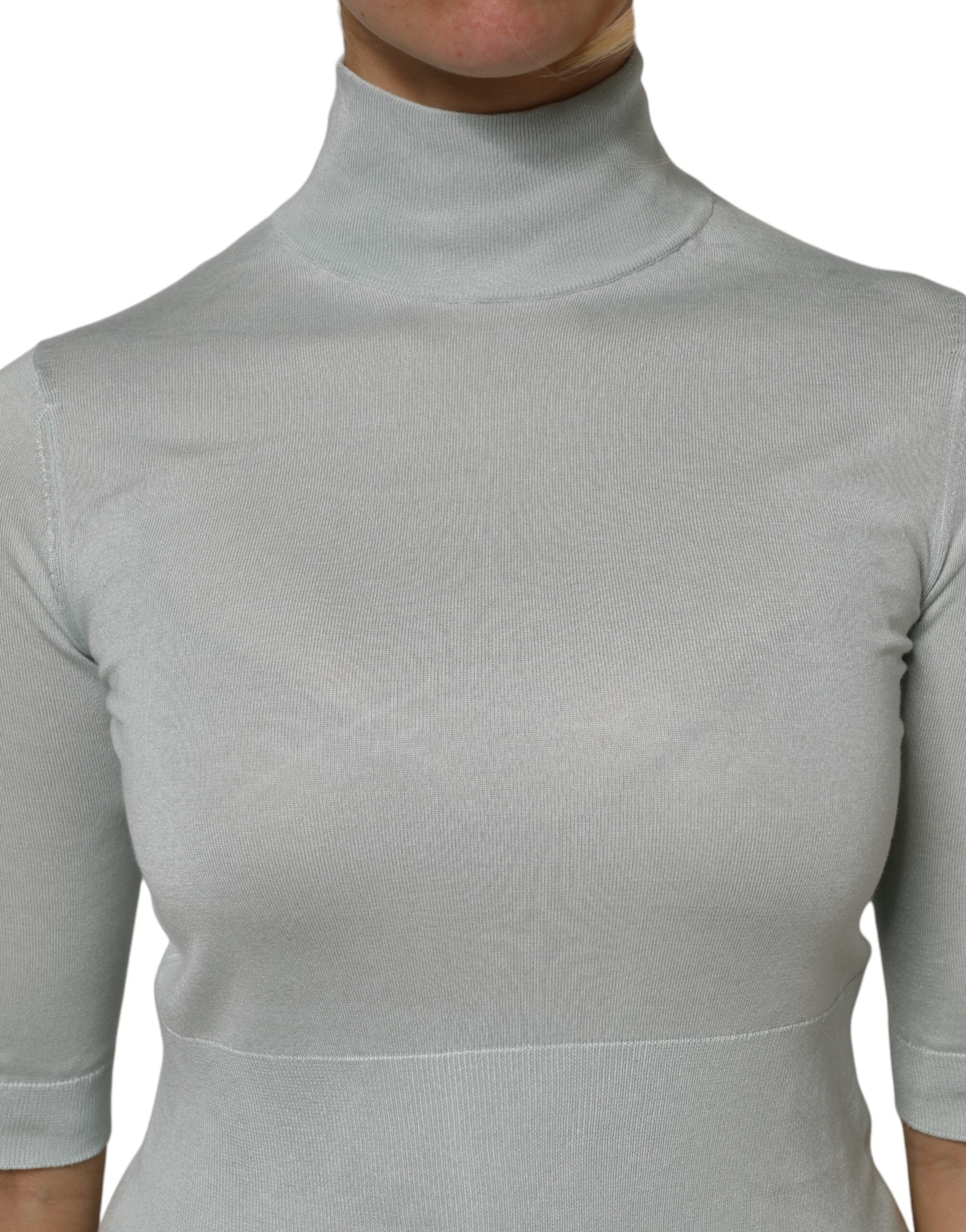 Dolce & Gabbana Gray Turtle Neck 3/4 Sleeves Pullover Top