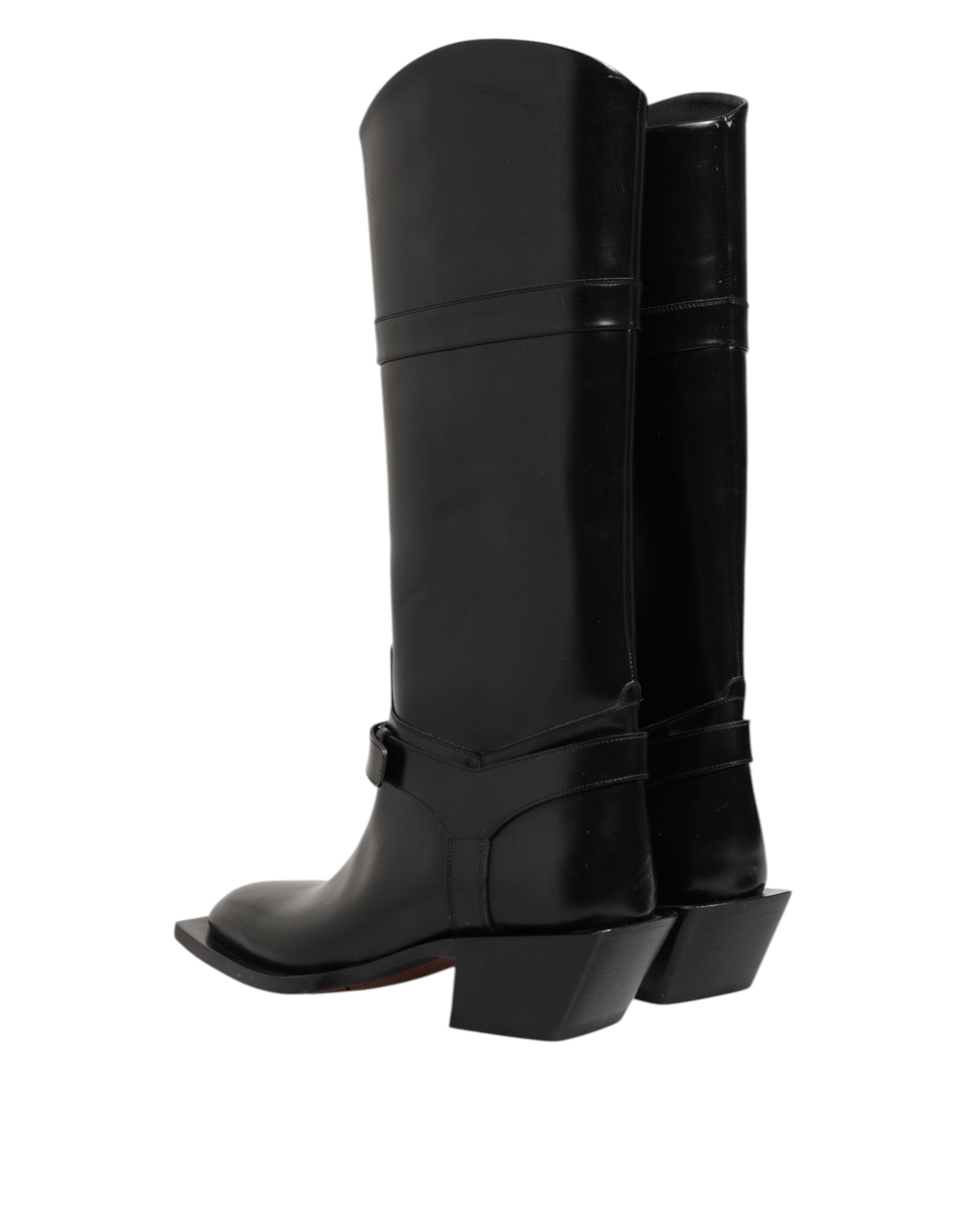 Dolce & Gabbana Black Logo Plaque Over The Calf Boots Shoes