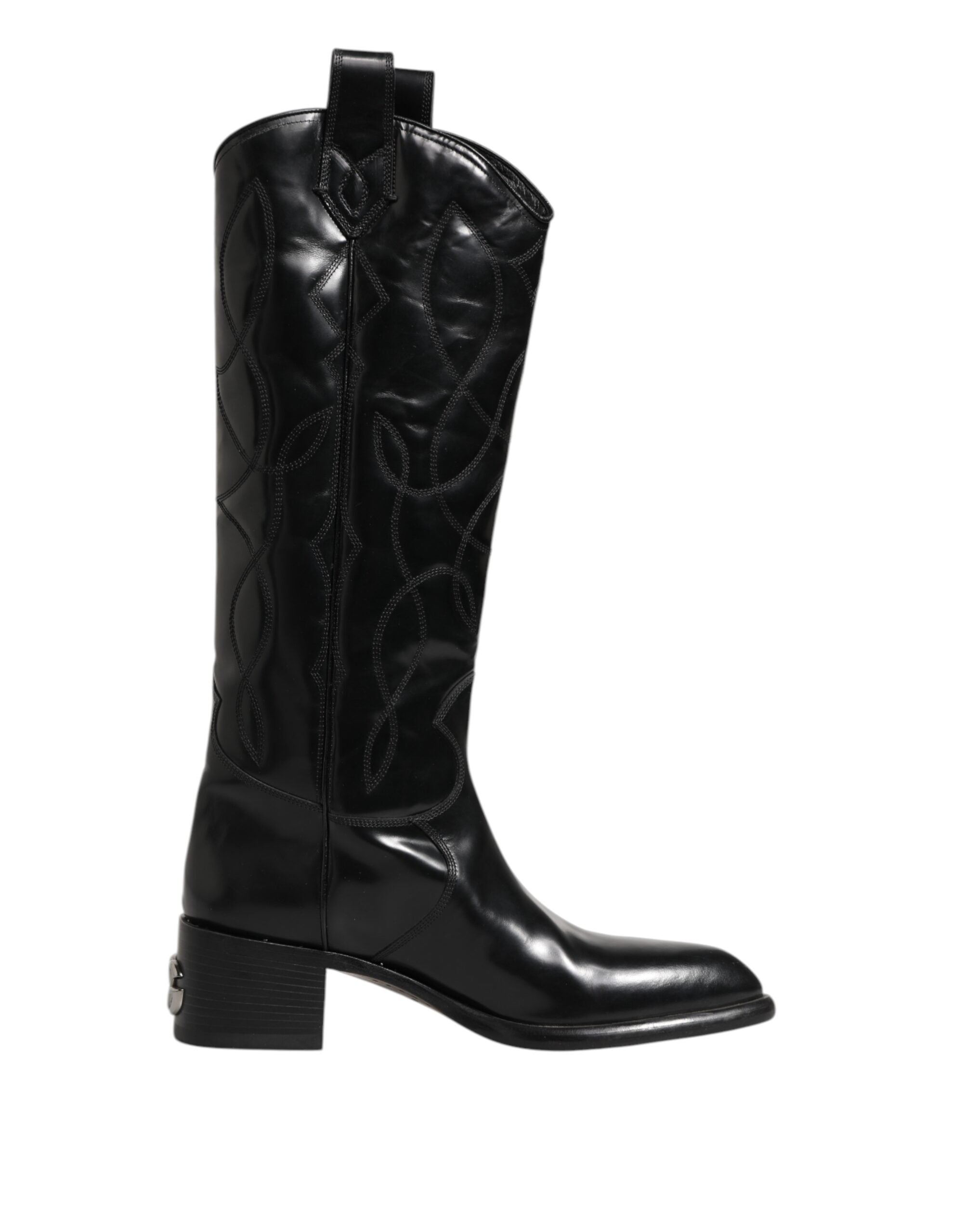 Dolce & Gabbana Black Leather Over The Calf Biker Boots Shoes LUNESCAPE