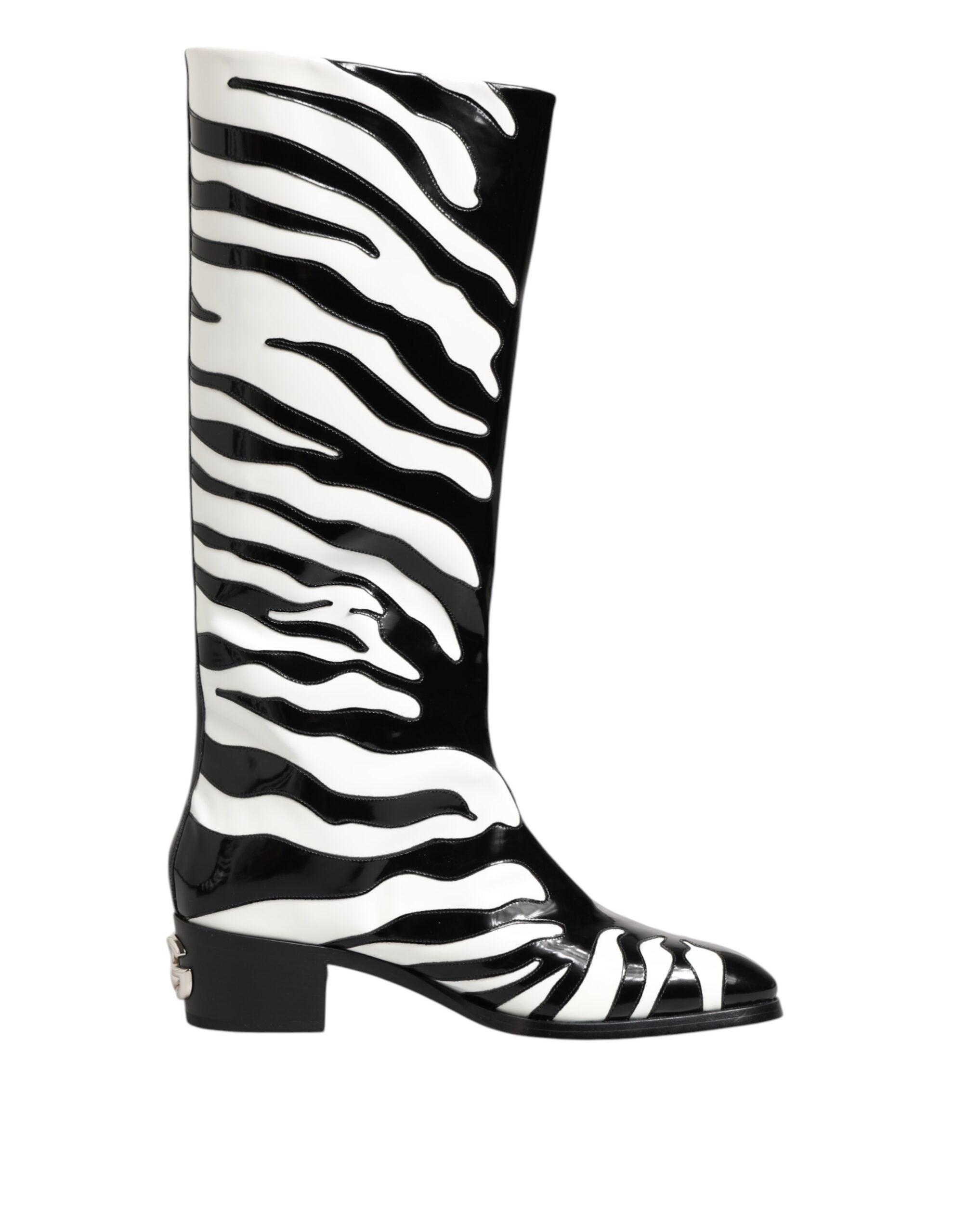 Dolce & Gabbana Black White Zebra Over The Calf Boots Shoes LUNESCAPE